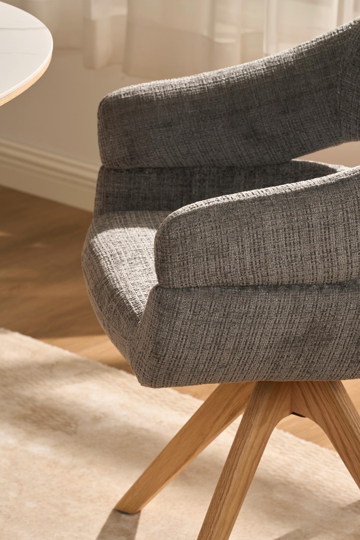 Armlehnstuhl Cleo Grau/Eichefarben B: 58 cm - Eichefarben/Grau, MODERN, Holz/Textil (58/85/62cm) - Livetastic