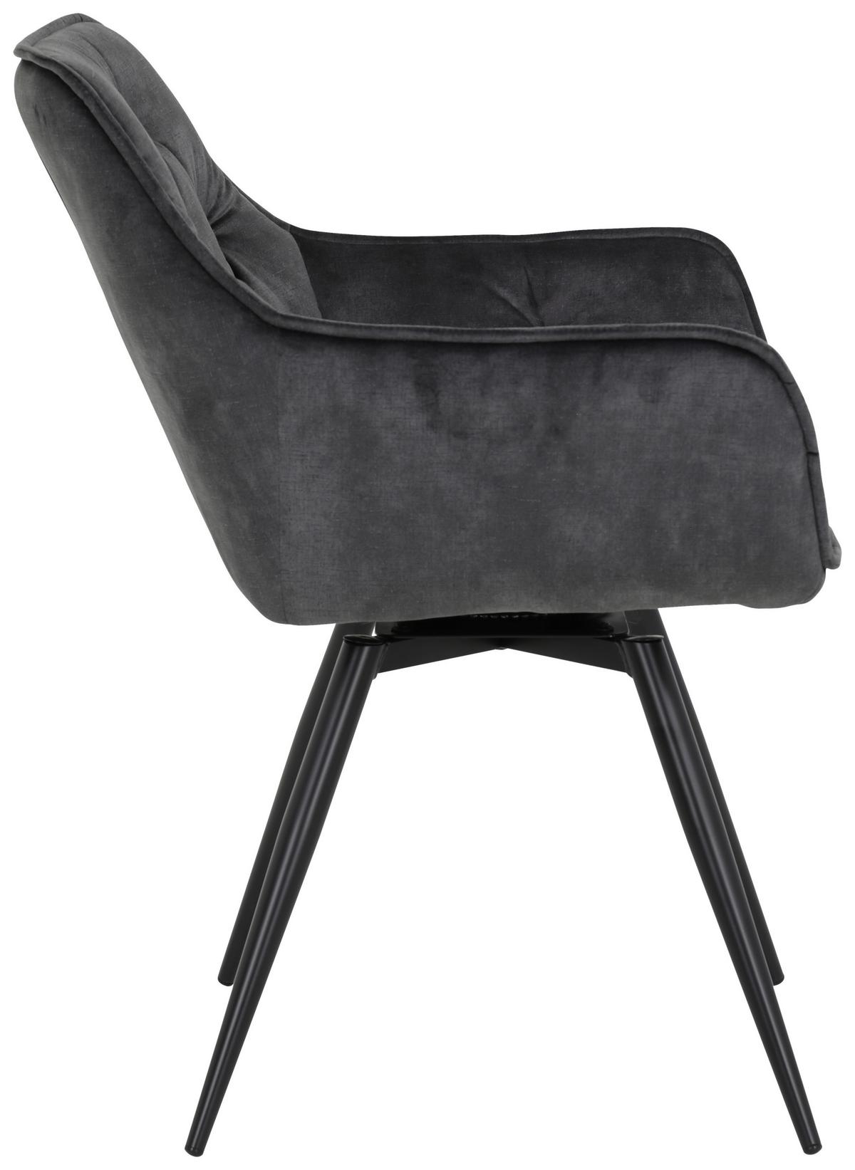 Armlehnstuhl Florentina Anthrazit Gepolstert 2er-Set - Anthrazit/Schwarz, MODERN, Textil/Metall (56/82/63cm) - MID.YOU