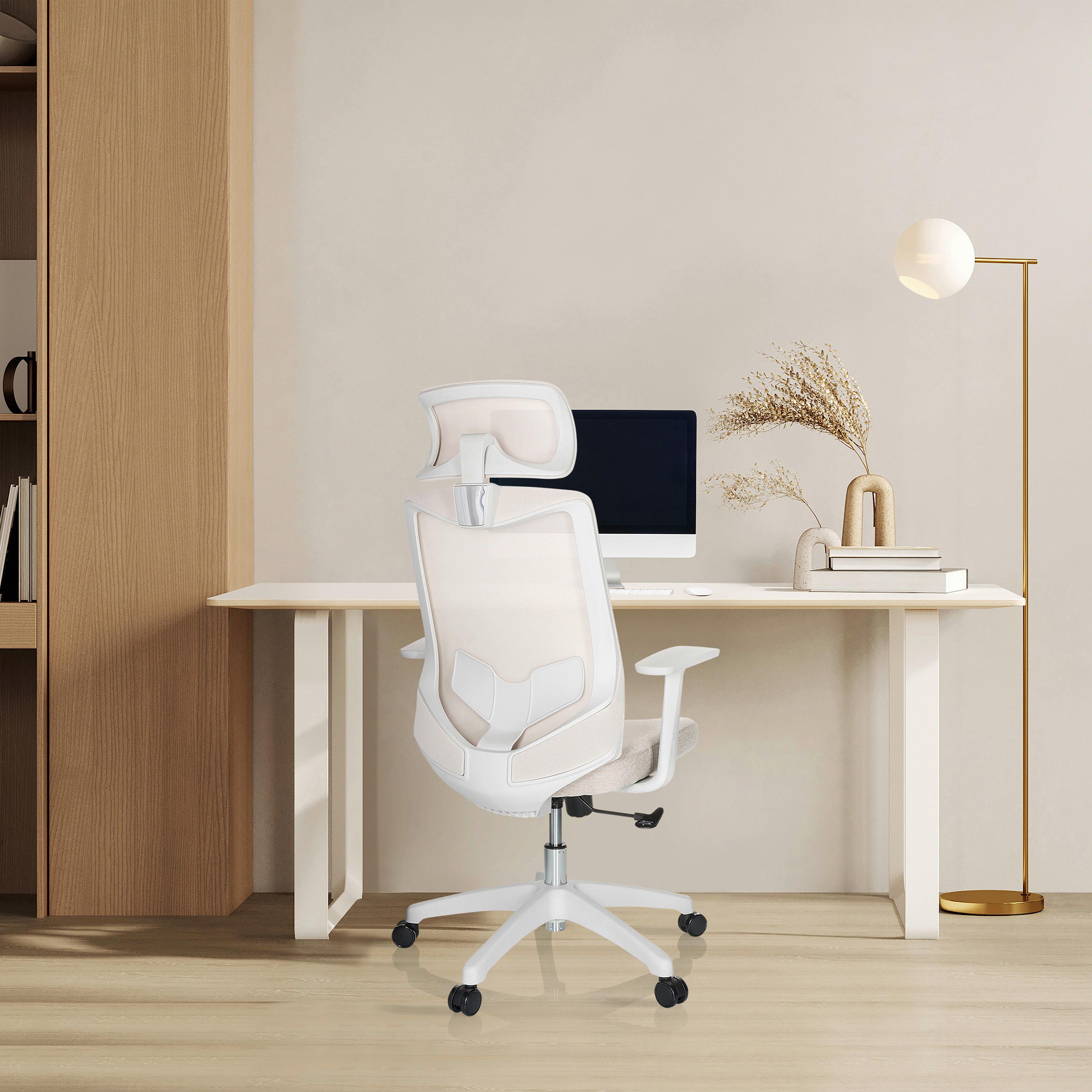 Bürostuhl Mikeo Hellgau/ Beige Bis 120 Kg - Beige/Hellgrau, Basics, Kunststoff/Textil (69/115/68cm) - MID.YOU