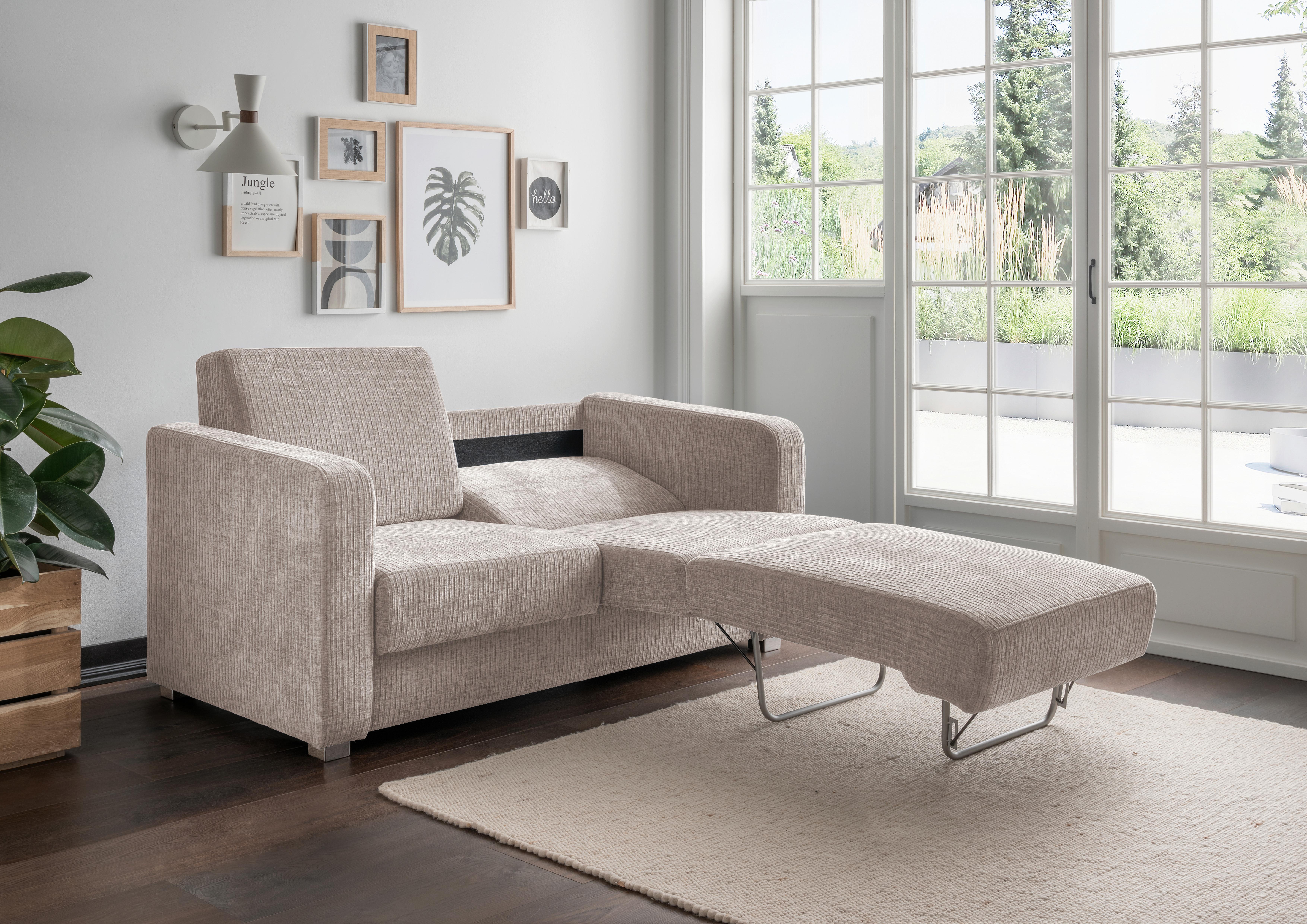 Schlafsofa Mia Mikrofaser Beige, B: 159 cm - Chromfarben/Beige, Basics, Textil (159/88/87cm) - Livetastic