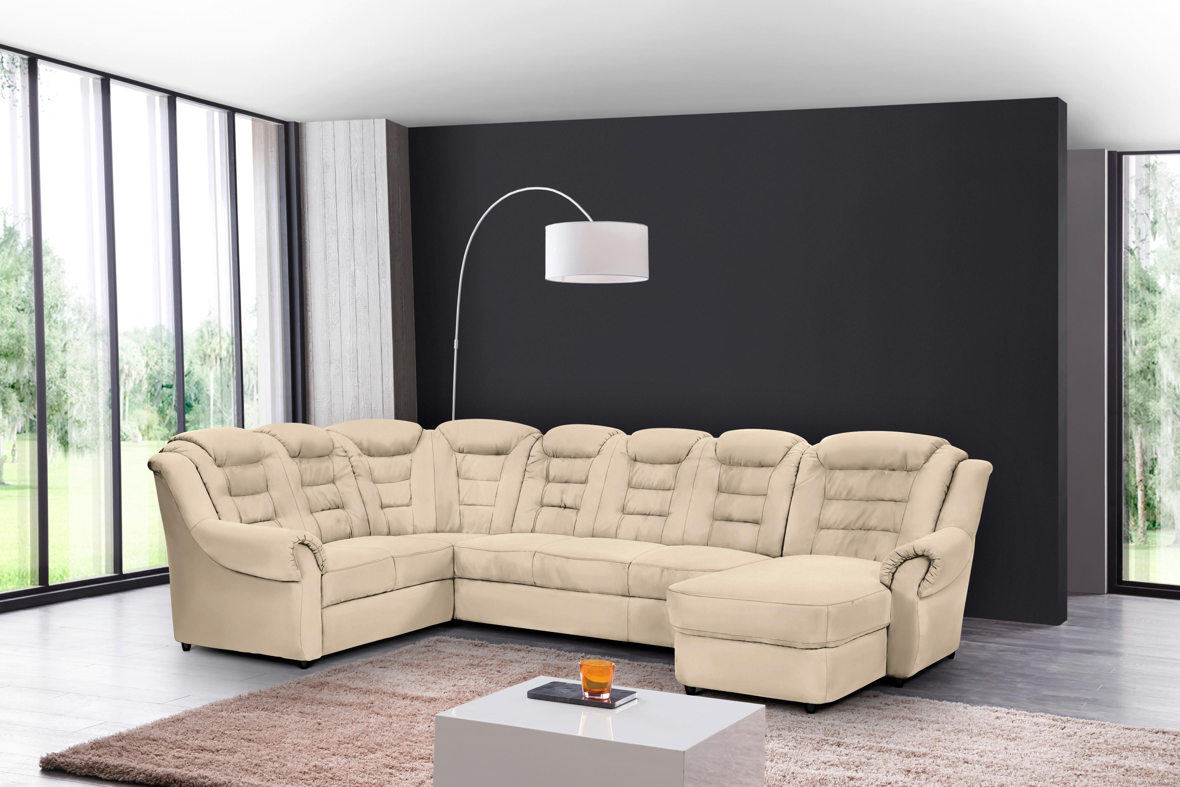Wohnlandschaft Boston Beige Lederlook - Beige/Schwarz, KONVENTIONELL, Textil (216/333/165cm) - Livetastic