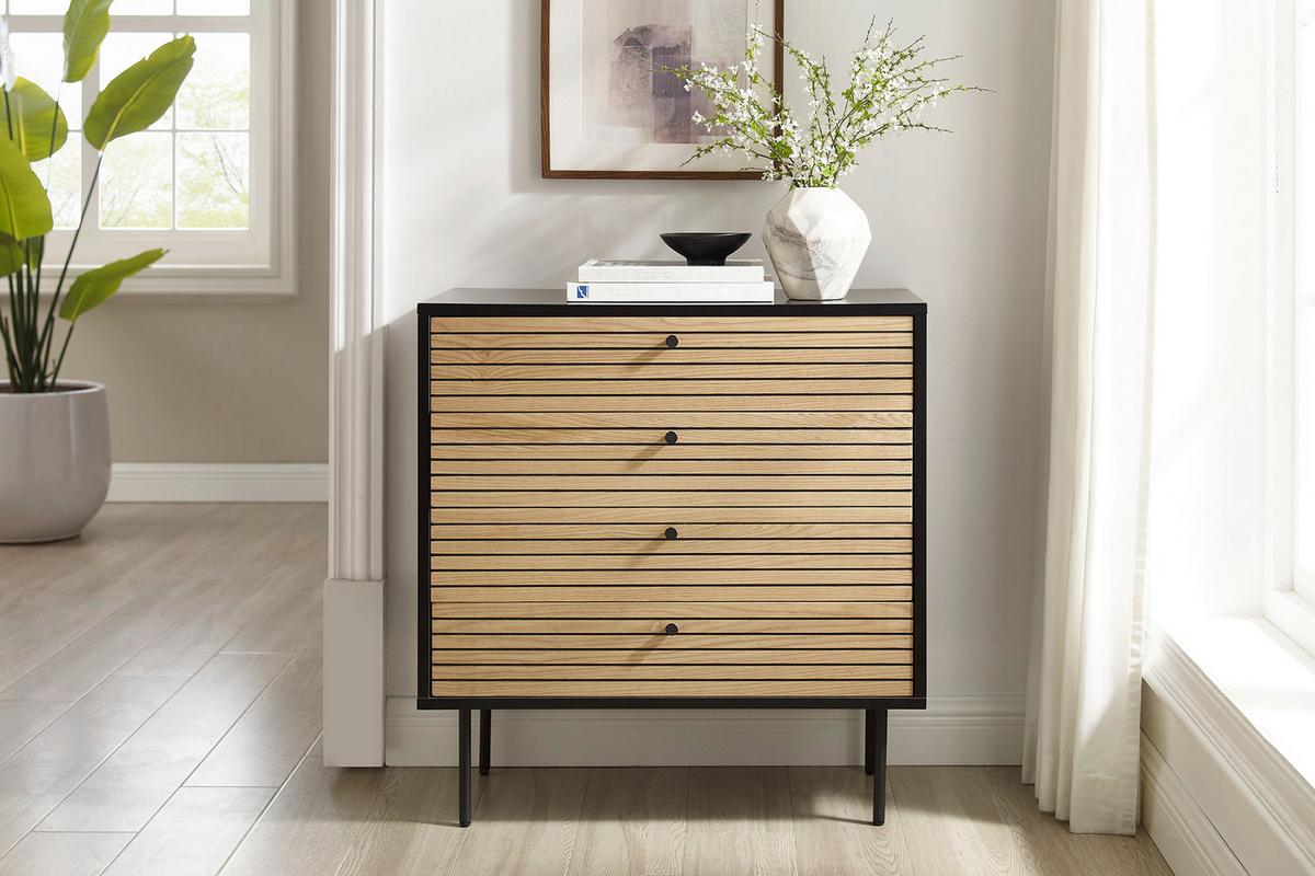 Kommode Schwarz, Eichefarben B: 80cm - Eichefarben/Schwarz, Design, Holz/Holzwerkstoff (80/85/40cm) - Livetastic