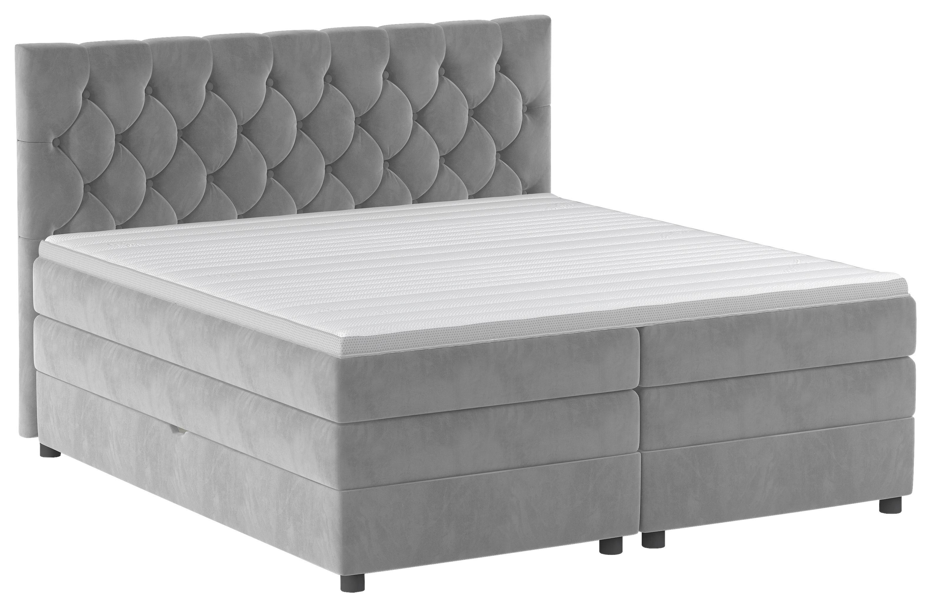 Boxspringbett Elio Silberfarben 140x200 Cm H4