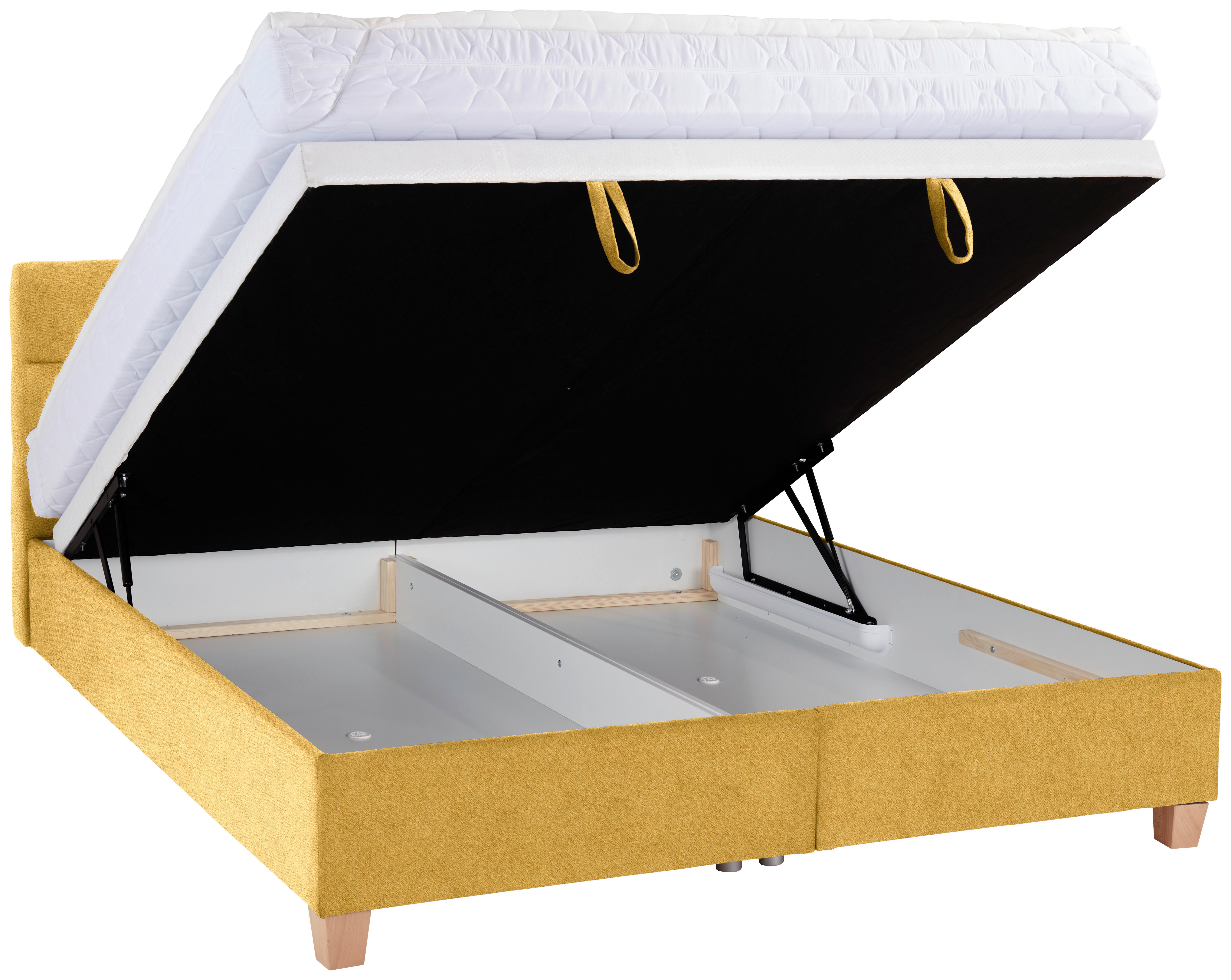 Čalouněná Postel Bellagio 160x200cm, Potah Hořčicový - bílá/barvy buku, Konvenční, dřevo (140/200cm)