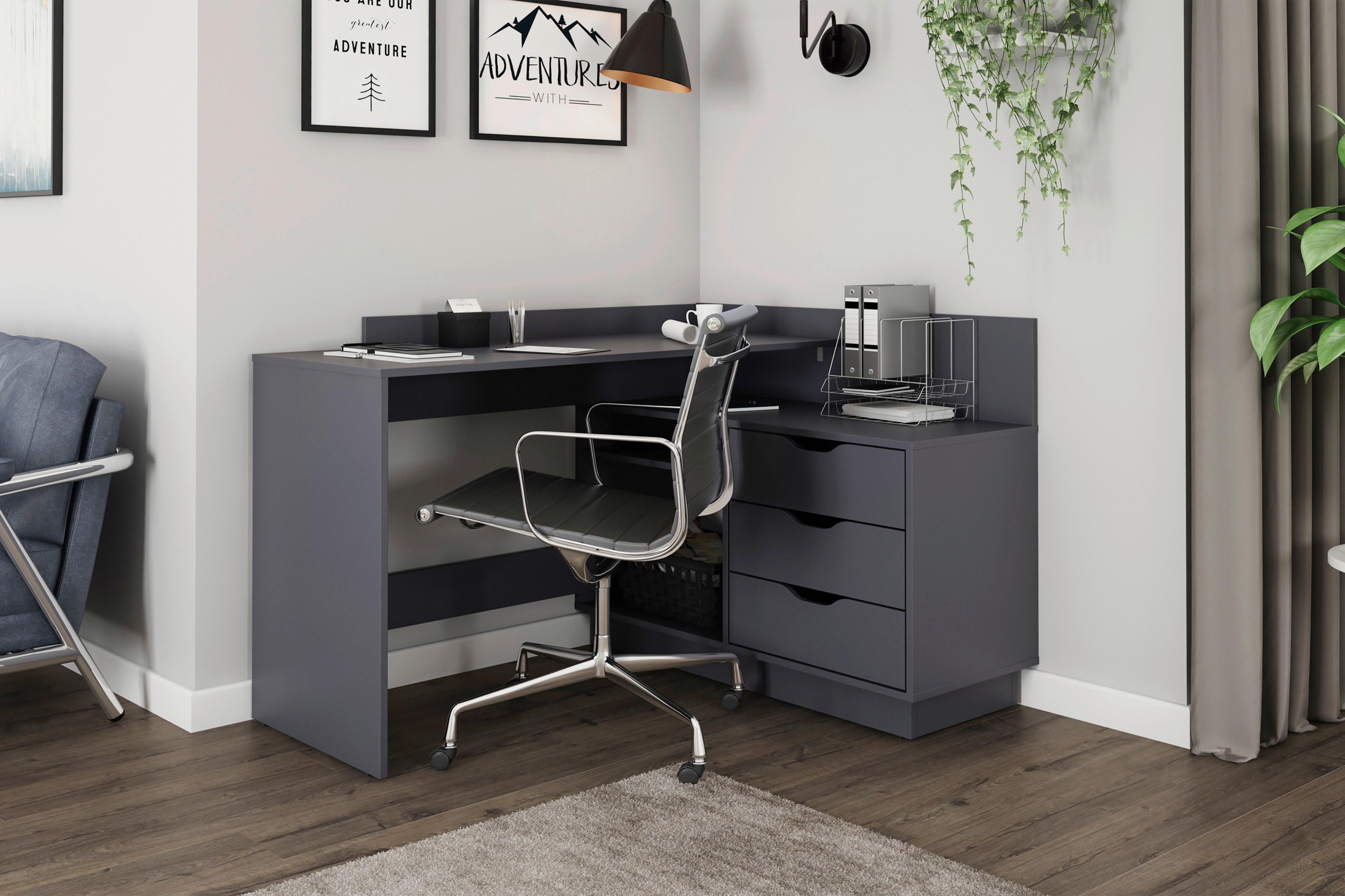 Eckschreibtisch mit Stauraum B 129 cm H 83,5 cm Belfast - Anthrazit, Basics, Holzwerkstoff (129/83,5/105cm) - MID.YOU