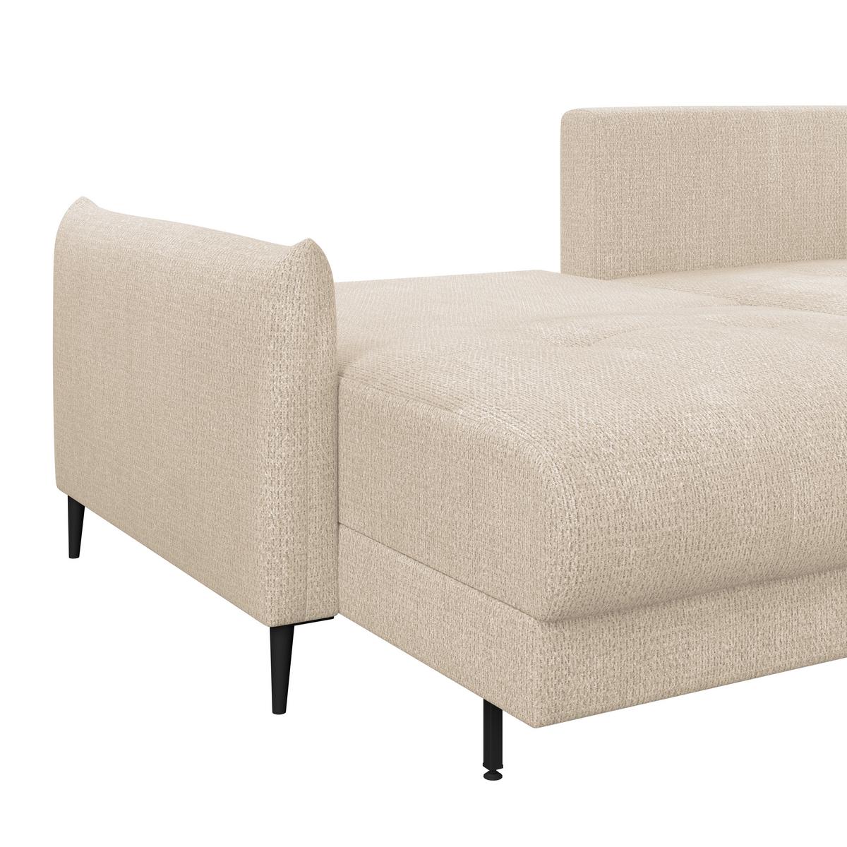 Ecksofa Polis Webstoff beige, 221x142cm - Beige/Schwarz, Trend, Textil (221/142cm) - Ondega