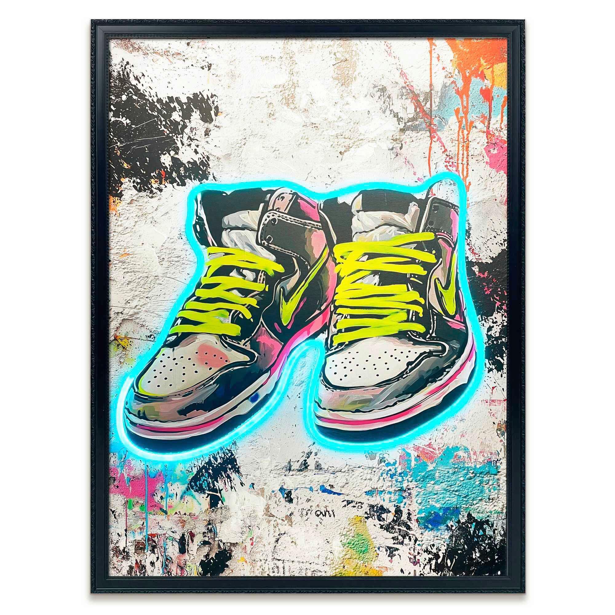 LED-Bild Neon Black Sneaker - Multicolor/Schwarz, Basics, Holzwerkstoff/Kunststoff (50/70/3,5cm)