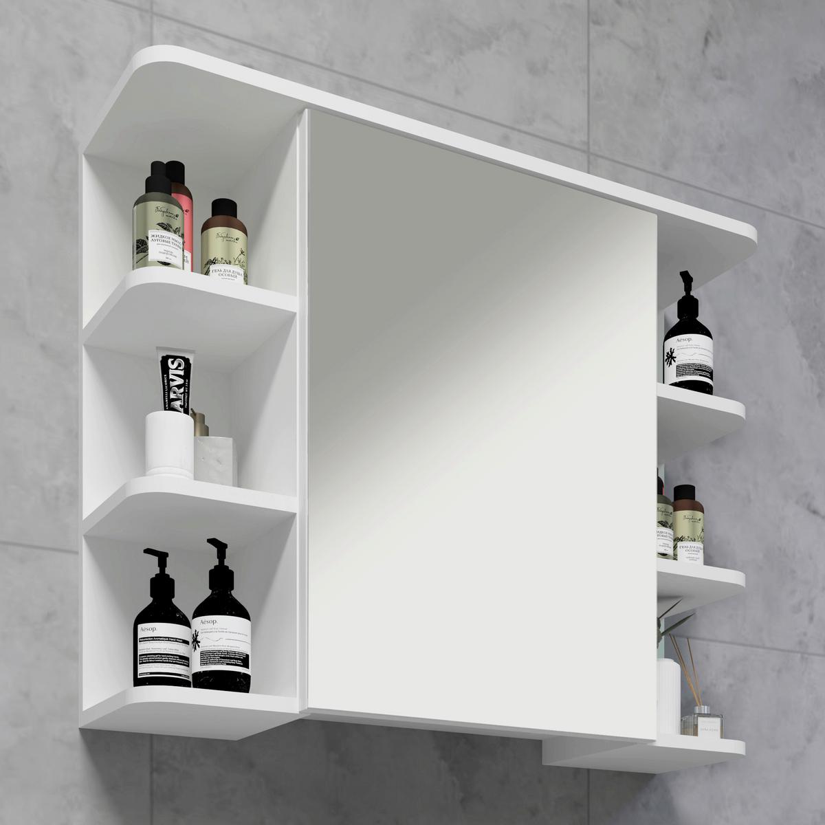 Spiegelschrank Nilosi - Weiß, MODERN, Glas/Holzwerkstoff (80/64/21cm) - MID.YOU