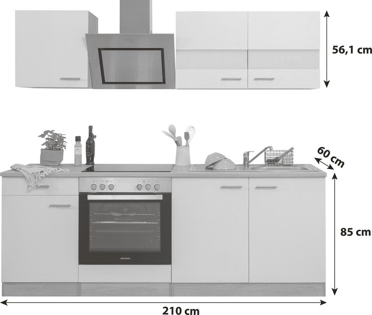 Küchenblock Merle Küchenblock 210 Cm - Eichefarben/Weiß, Basics, Holzwerkstoff (210cm) - Respekta