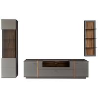 Wohnkombination Teilmassiv 3-Tlg. Sevilla Grau/eiche - Eichefarben/Schwarz, Design, Glas/Holzwerkstoff (316/207/50cm) - MID.YOU