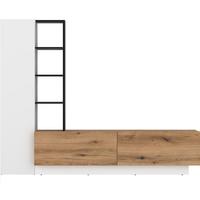 Wohnwand Tevisa B: 230 cm Alpinweiss/Eichefarben - Eichefarben/Schwarz, MODERN, Holzwerkstoff (230/180/41,6cm)