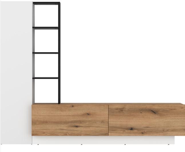 Wohnwand Tevisa B: 230 cm Alpinweiss/Eichefarben