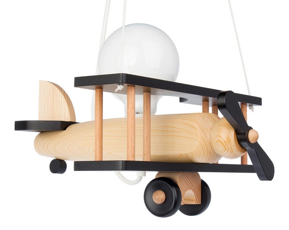 Kinderhängeleuchte Flugzeug H: 75 Cm 1-Flammig - Schwarz/Naturfarben, KONVENTIONELL, Holz (29/31/75cm)