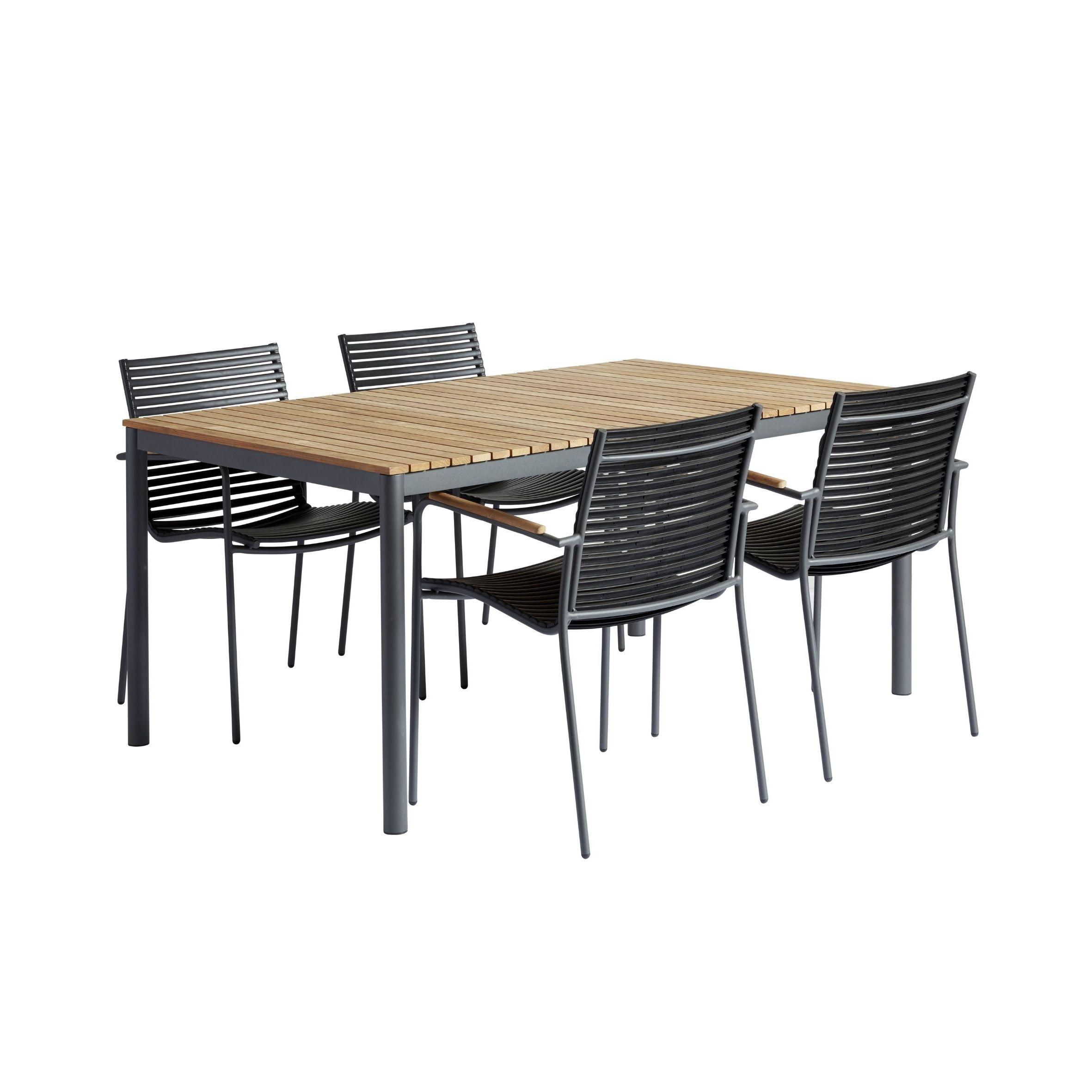 Gartenmöbel Set 5-Tlg. Mood Teakholz/Kunststoff - Anthrazit/Schwarz, Natur, Holz/Kunststoff (60/84/56cm) - Gardenson