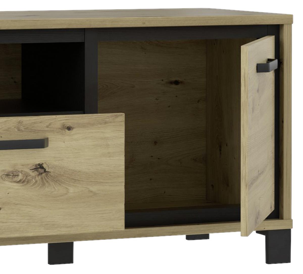 TV-Element Trondheim B: 158,4 cm Eiche Dekor/Schwarz - Eichefarben/Schwarz, Basics, Holzwerkstoff/Kunststoff (158,4/58,9/41,5cm) - Livetastic