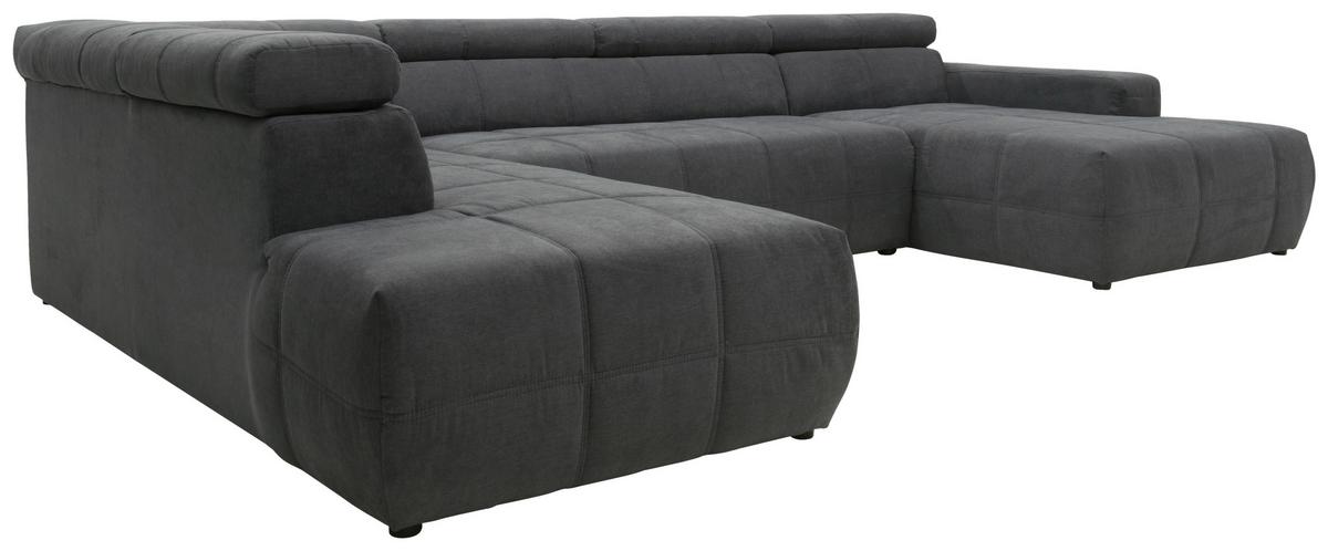 Wohnlandschaft Brandon Dunkelgrau Mikrofaser - Dunkelgrau/Schwarz, Design, Textil (228/359/175cm) - MID.YOU