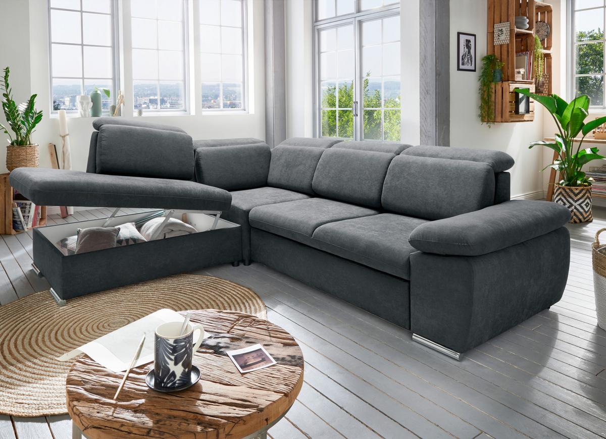 Ecksofa Vasto Anthrazit S: 228x283 cm - Chromfarben/Anthrazit, Design, Textil (228/283cm) - Livetastic