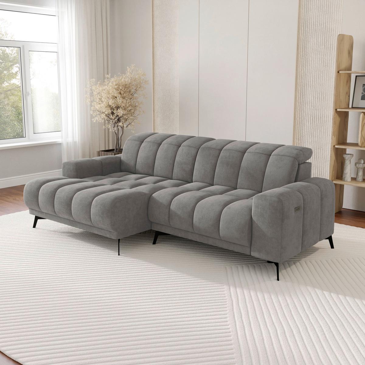 Rohová sedačka LAYA, levá, šedohnědá tkanina MEMPHIS - šedohnědá, Moderní, textil (155/250cm) - Premium Living