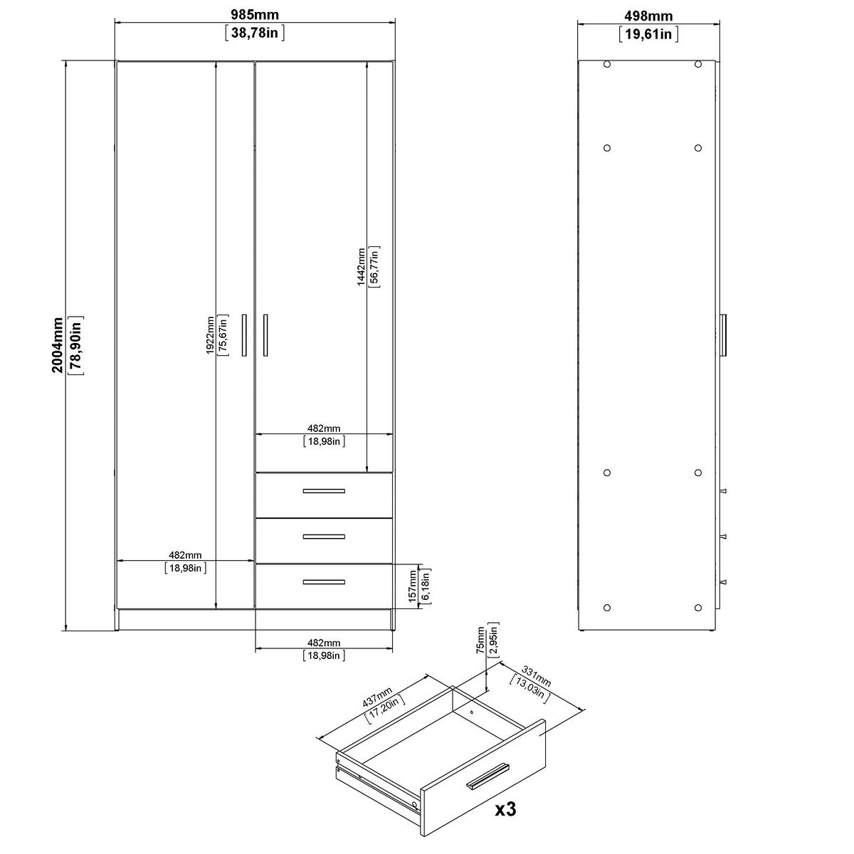 Kleiderschrank Sprint, Eichefarben,b: 98,5 cm - Eichefarben, Basics, Holzwerkstoff (98,5/200,4/49,8cm) - MID.YOU