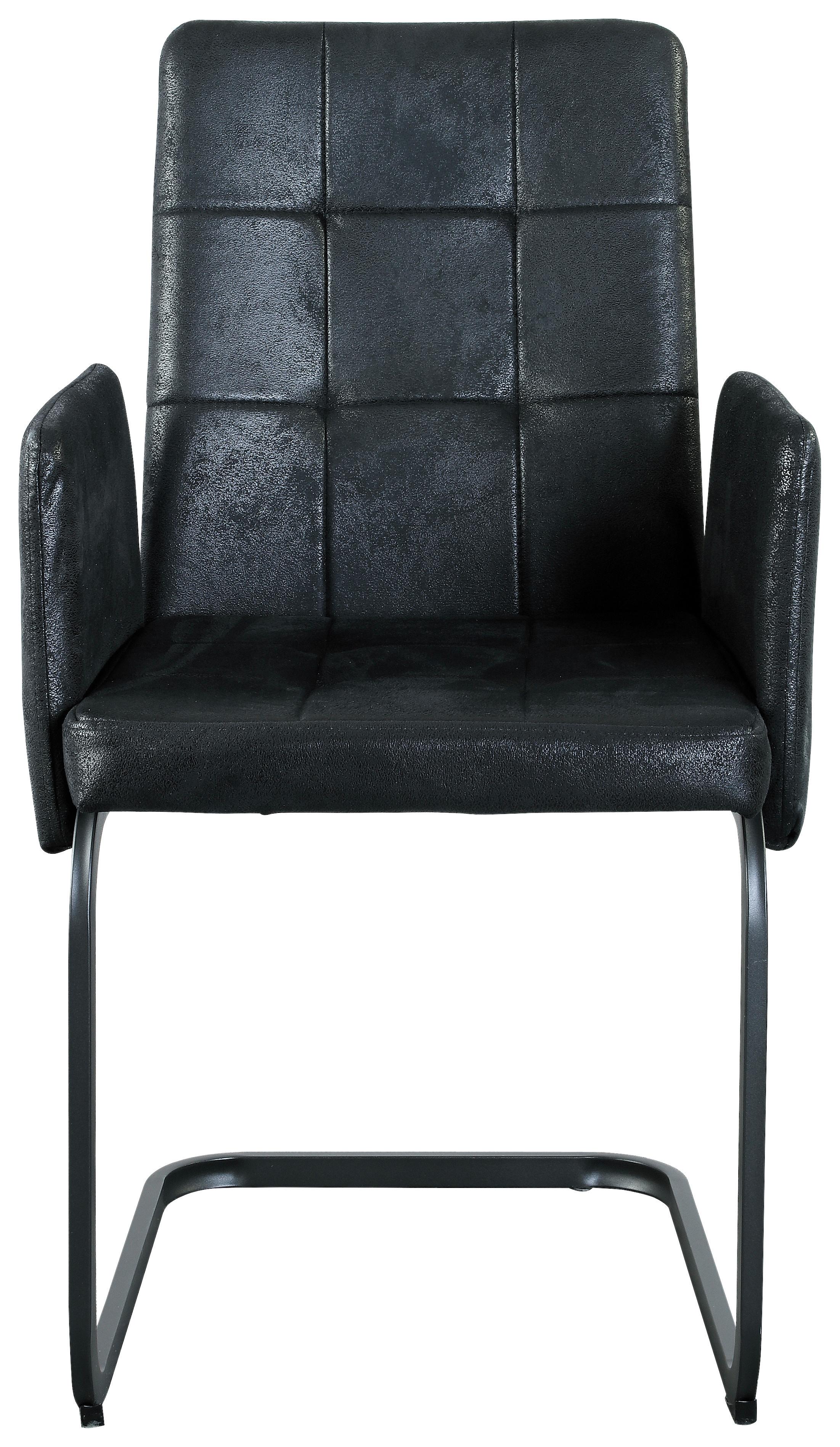 Armlehnstuhl Bordal Schwarz Gepolstert - Schwarz, MODERN, Textil/Metall (52/91/59,5cm) - MID.YOU