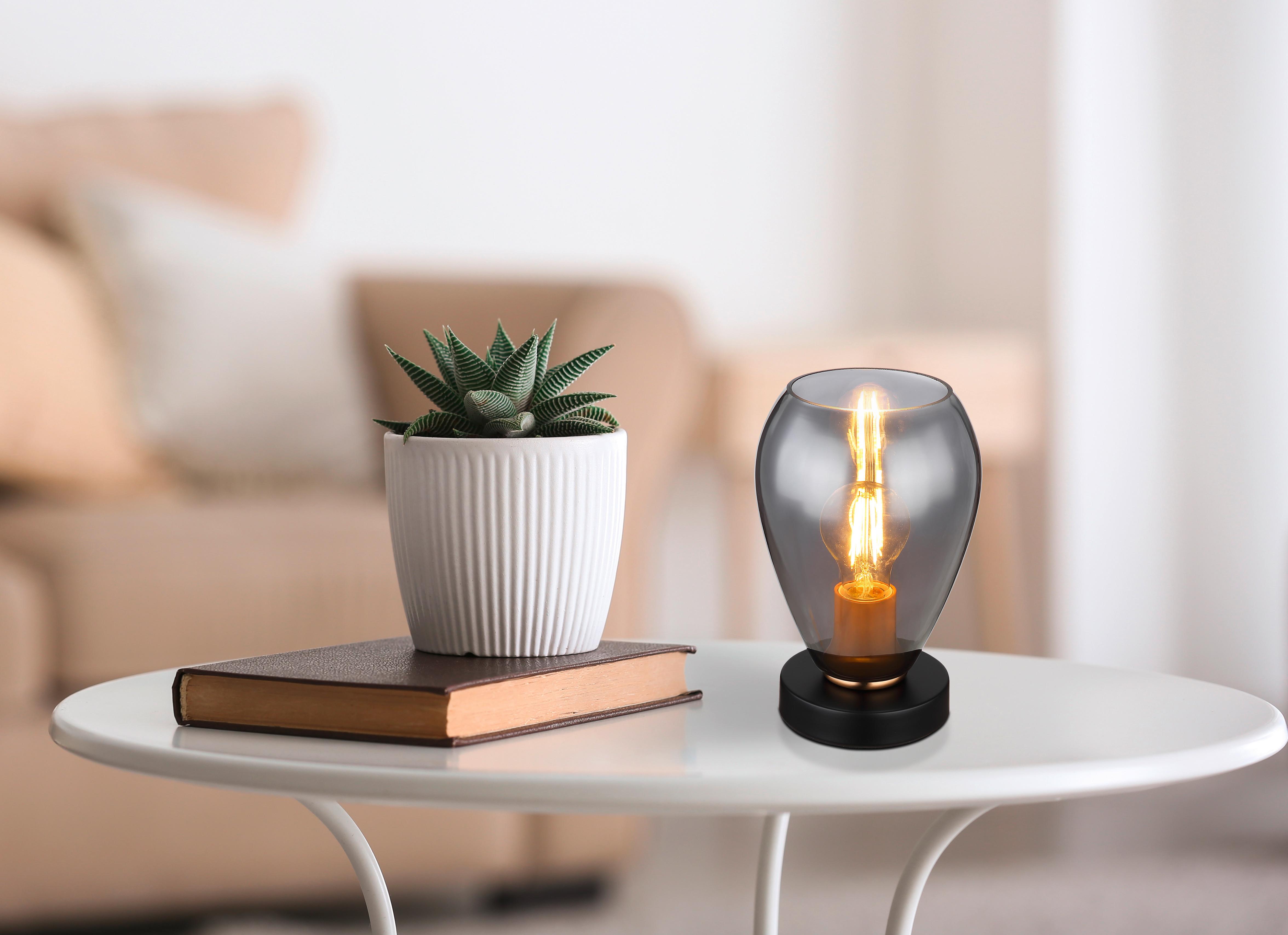 Tischlampe Grau Mit Wippschalter - Messingfarben/Schwarz, Design, Glas/Metall (15/23,5cm) - Globo