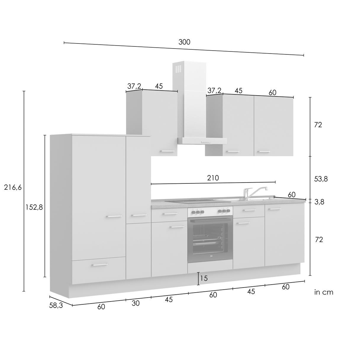 Kuchynská linka 300 cm, bridlicový šedý betón - farba ušľachtilej ocele/bridlicová, Modern, kov/kompozitné drevo (300cm) - Nobilia
