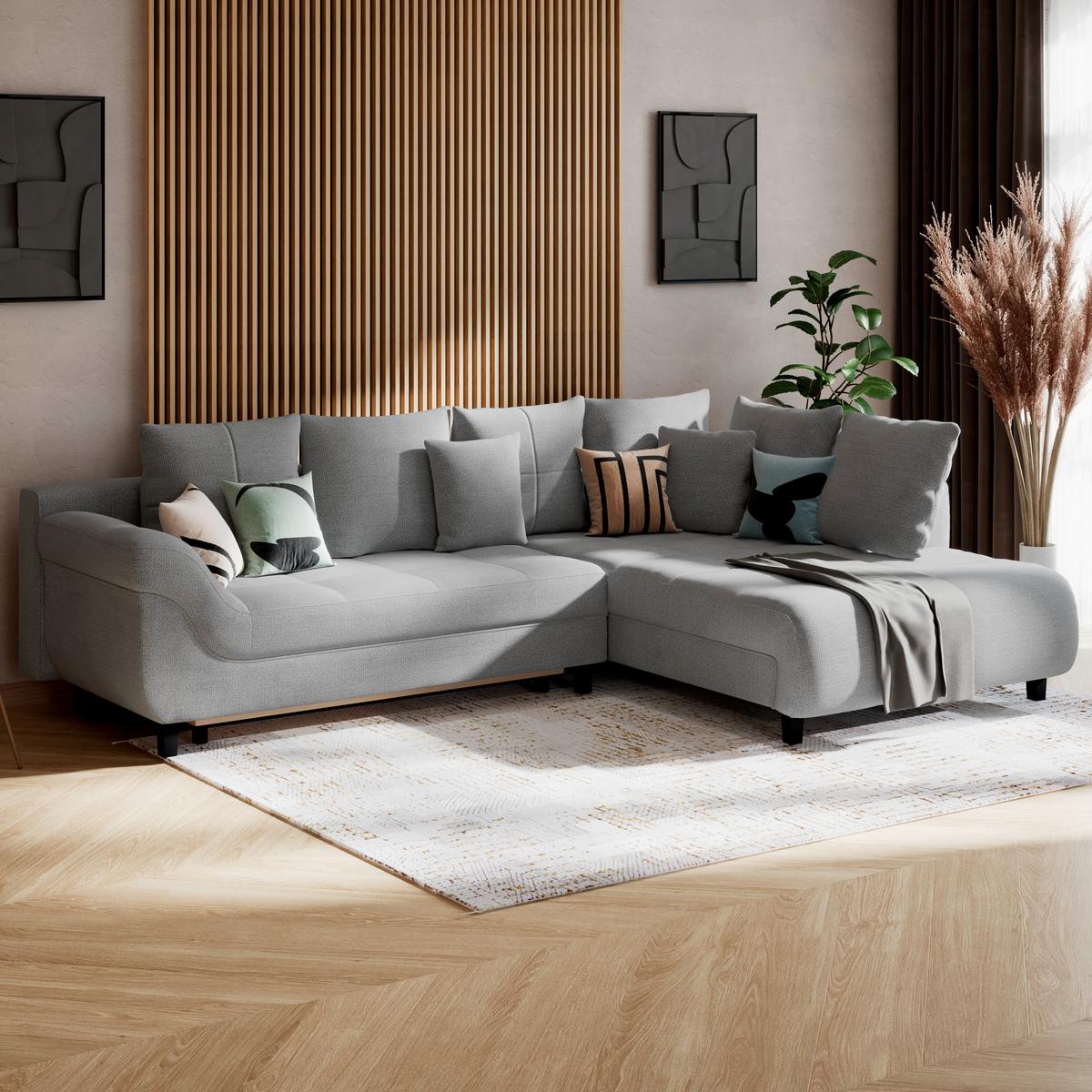 Ecksofa mit Schlaffunktion Mendoza New Chenille 309x197cm - Blaugrau/Schwarz, KONVENTIONELL, Textil (309/197cm) - Ondega