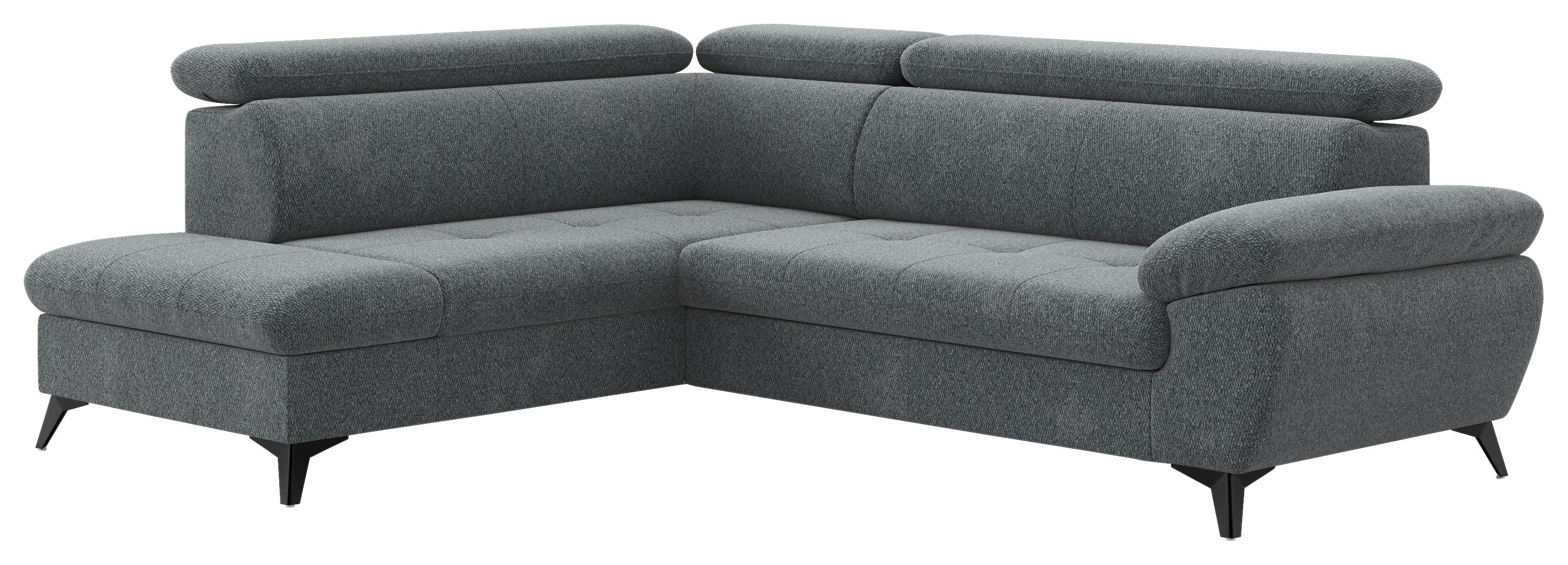 Ecksofa mit Bettfunktion Hudson, Chenille Dunkelgrau - Dunkelgrau/Schwarz, KONVENTIONELL, Textil (207/256cm) - Sembella