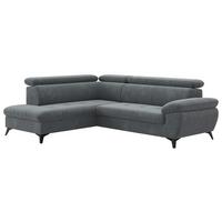 Ecksofa mit Bettfunktion Hudson, Chenille Dunkelgrau - Dunkelgrau/Schwarz, KONVENTIONELL, Textil (207/256cm) - Sembella