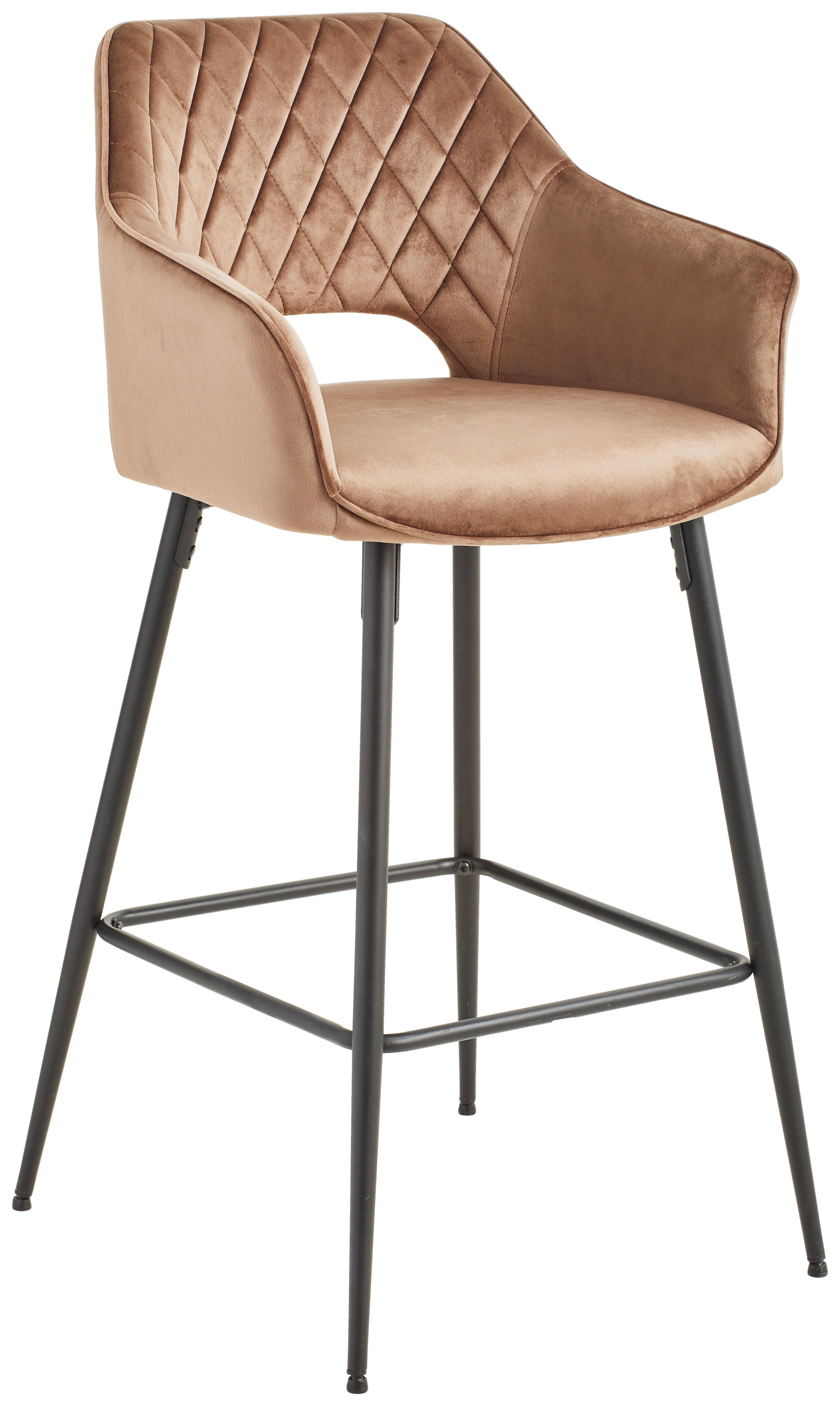Barhocker mit Lehne Portofino Taupe - Taupe/Schwarz, MODERN, Textil/Metall (55/105/53cm) - MID.YOU