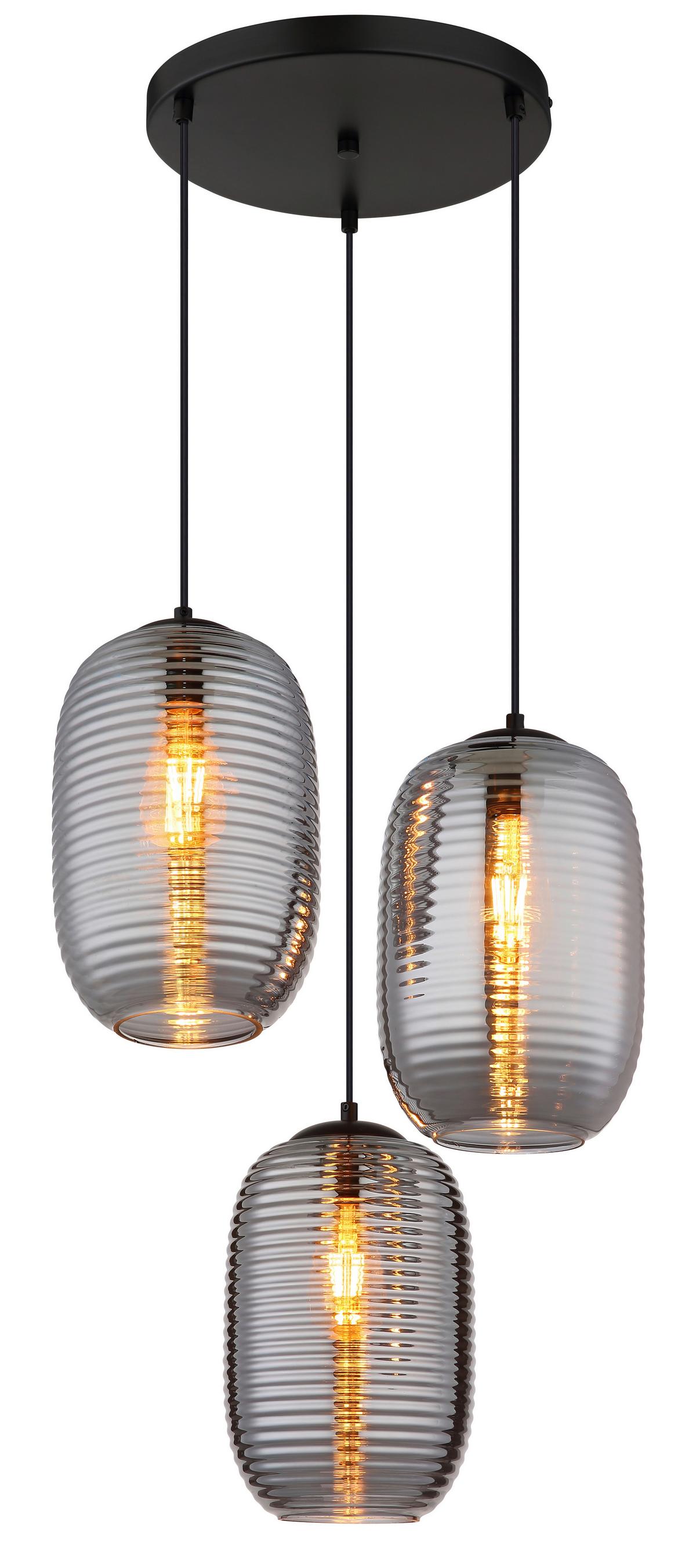 Hängeleuchte 15794-3hr Jefrey - Schwarz/Grau, Basics, Glas/Kunststoff (47/120cm) - Globo