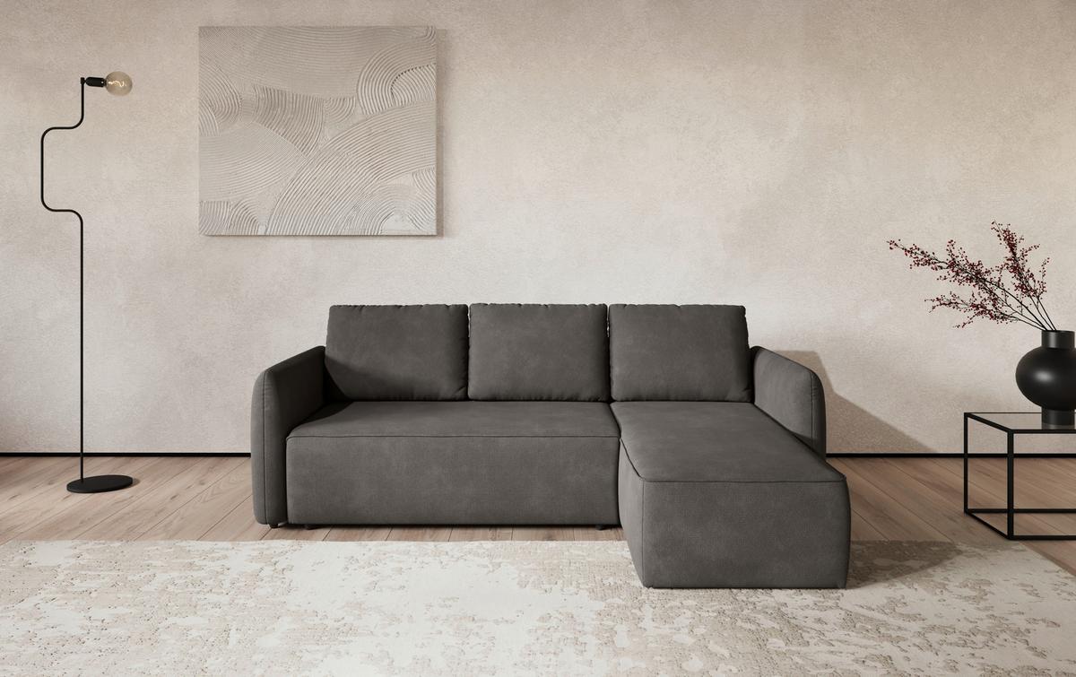 Ecksofa mit Bettfunktion Flow Microfaser grau, B: 239cm - Schwarz/Grau, Trend, Textil (239/170cm) - MID.YOU