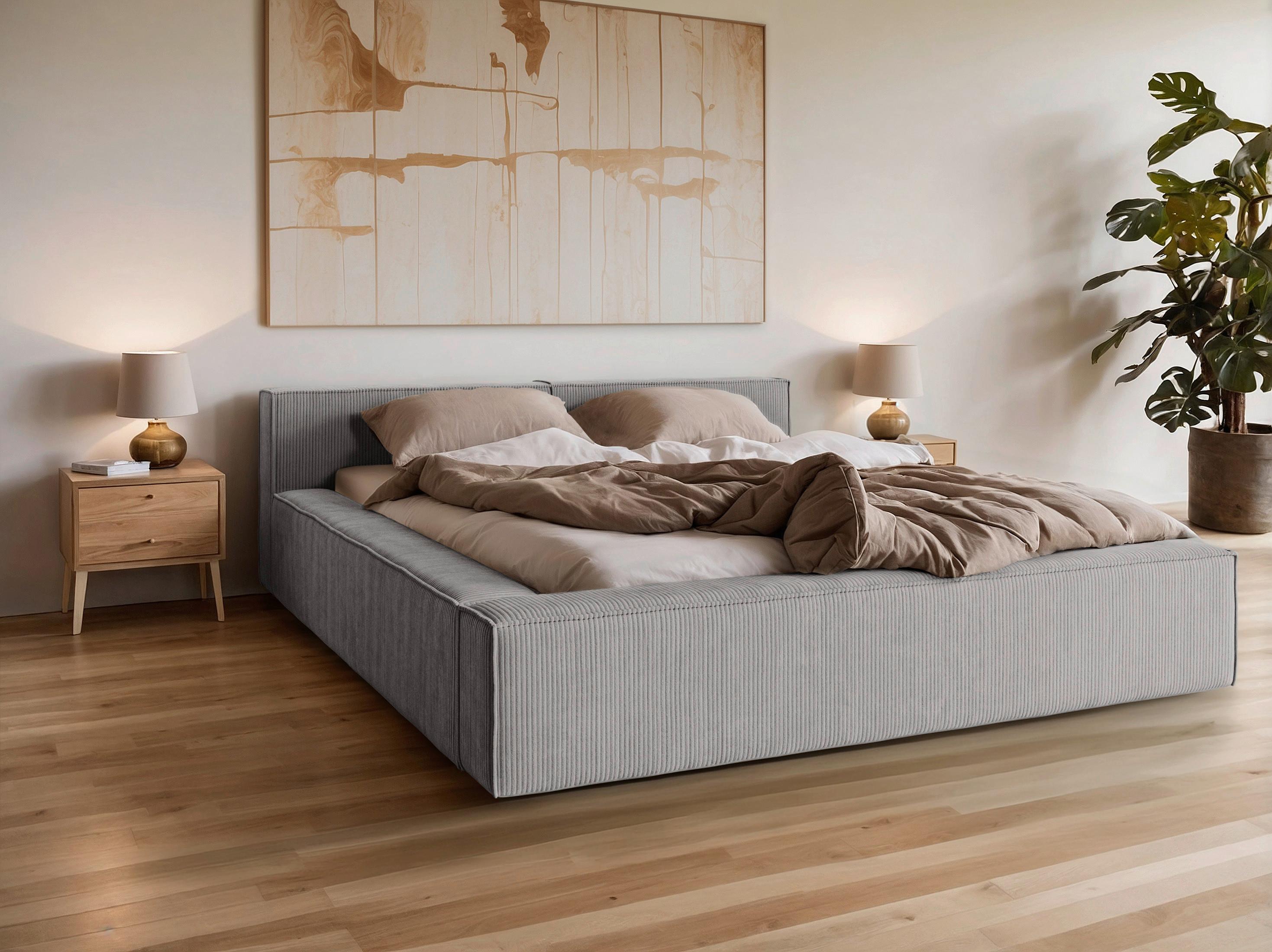 POLSTERBETT inkl. Lattenrost 200x200 - Hellgrau/Schwarz, Basics, Holz/Textil (200/200cm) - Livetastic