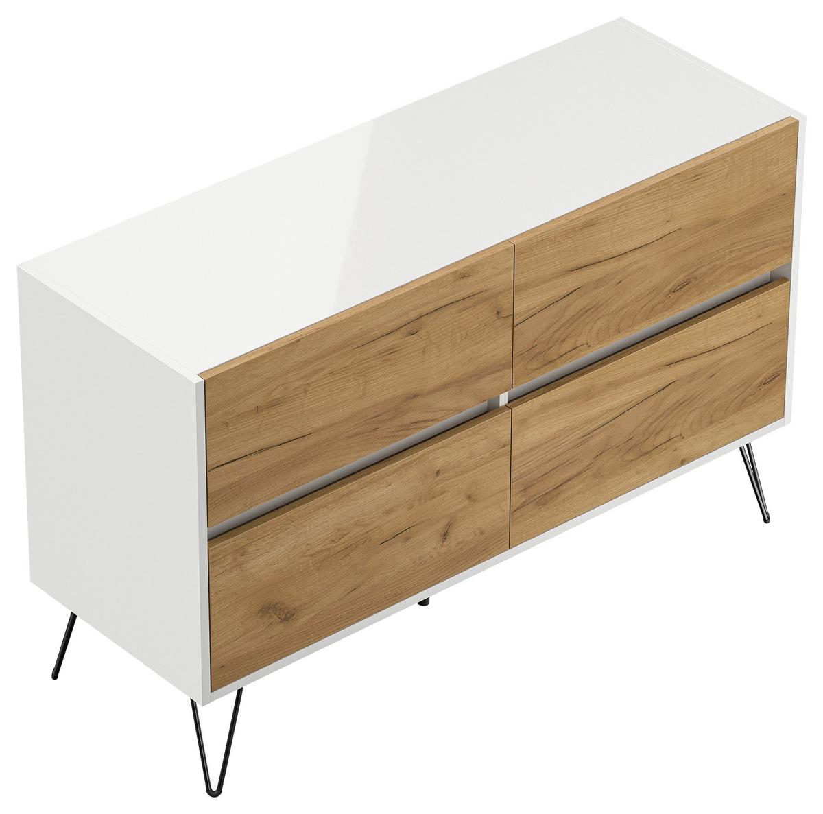 Sideboard Posseik Industrial Weiß/eichefarben B: 119 Cm - Eichefarben/Schwarz, Design, Holzwerkstoff (119/75/42cm) - P & B