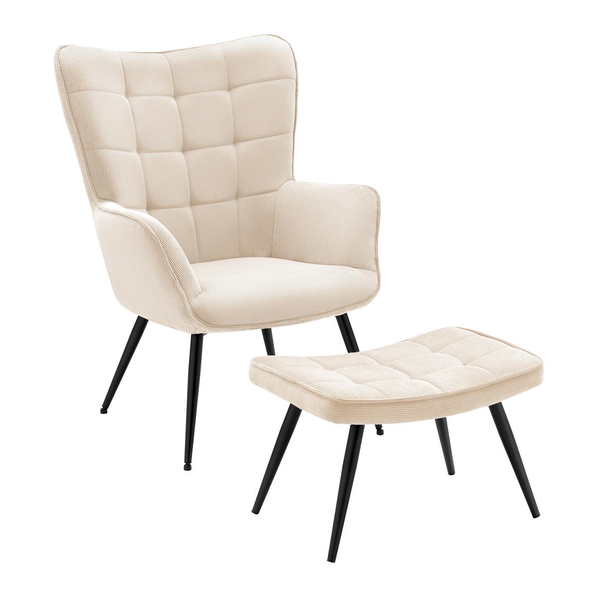 Taburet GUNVOR, béžový manšestr - černá/béžová, Moderní, kov/dřevo (59,5/39/40cm) - Mömax