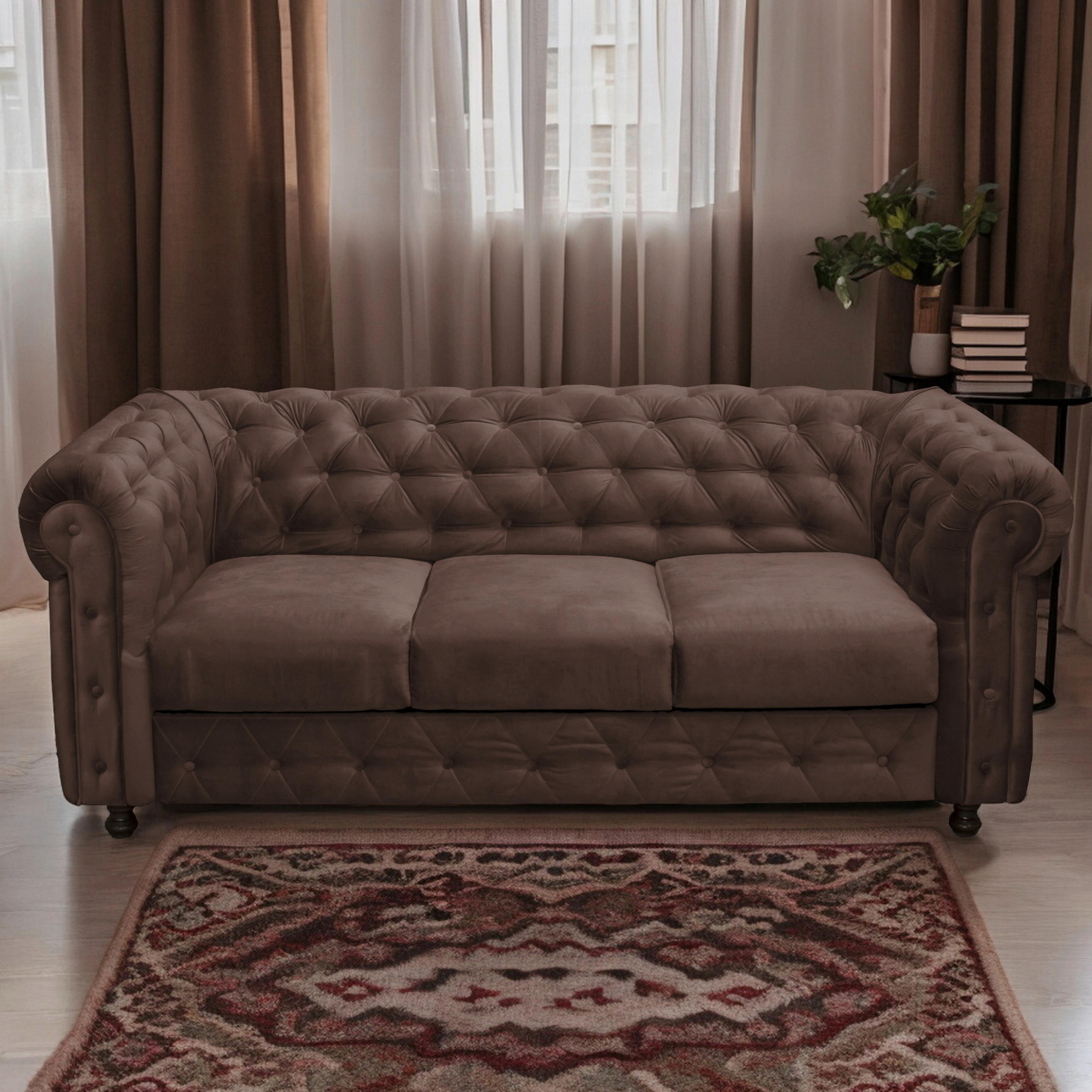 Chesterfield-Sofa Cardiff 205 - Wengefarben/Braun, Basics, Textil (205/80/90cm) - P & B