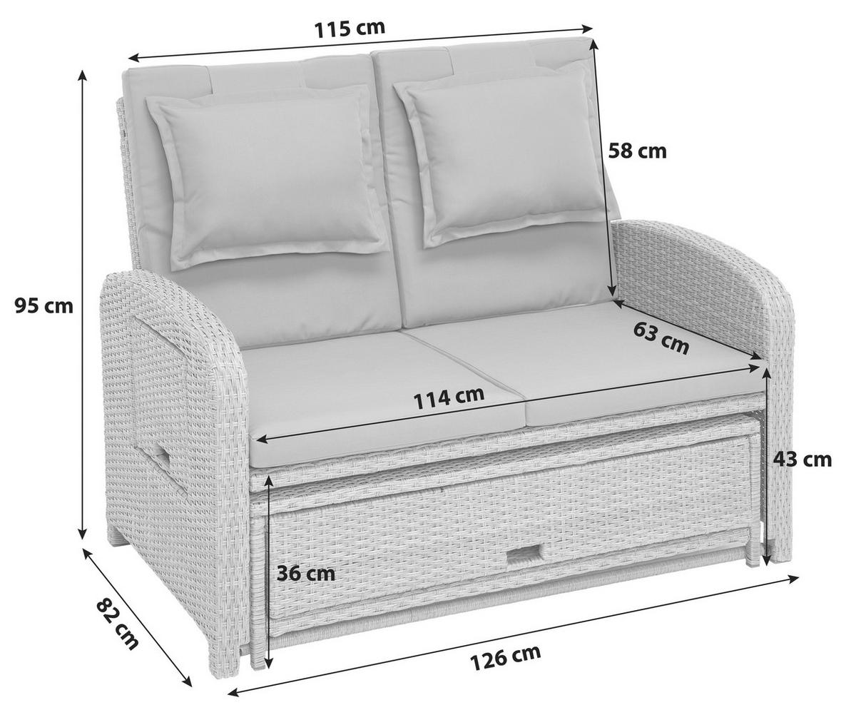 Loungesofa Havanna Kunststoffgeflecht mit Kissen - Braun/Grau, MODERN, Kunststoff/Textil (126/110/95/30,5/82/64cm) - Beldano
