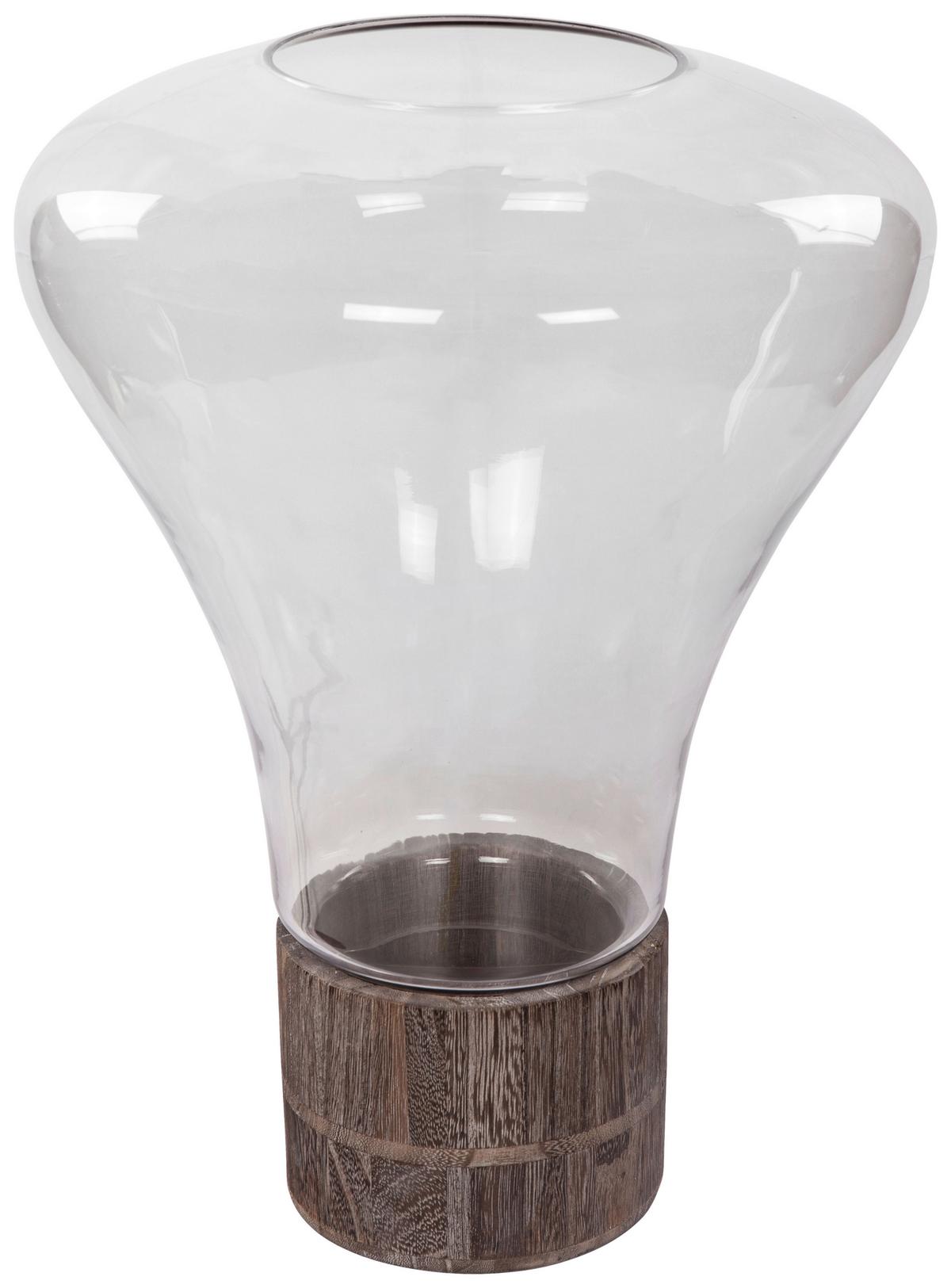 Windlicht Eris Grau, 31x38 cm - Grau, LIFESTYLE, Glas/Holzwerkstoff (31/38cm) - Kayoom