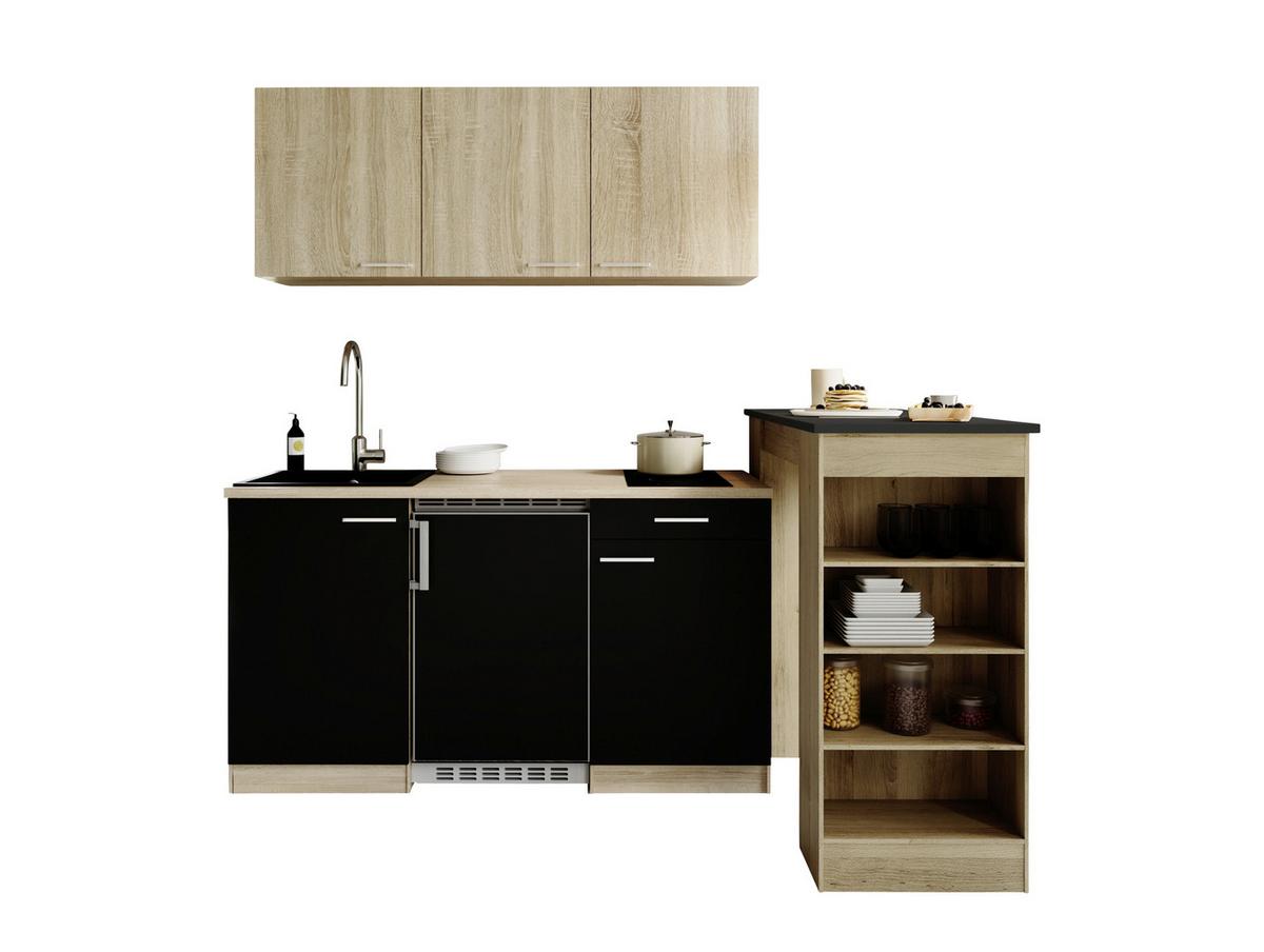 Miniküche Ingrid Schwarz/Eichefarben B: 150cm - Eichefarben/Schwarz, Design, Holzwerkstoff (150cm) - Respekta