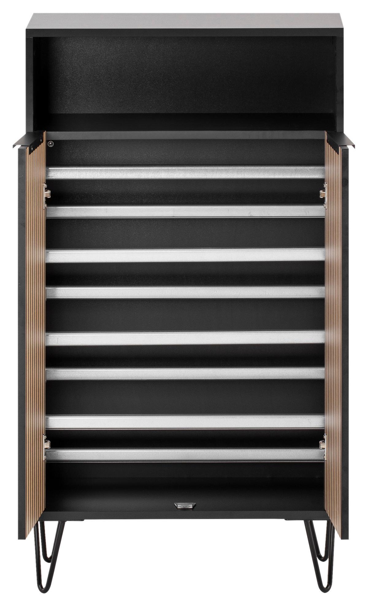 Schuhschrank Schuhschrank Hank - Eichefarben/Schwarz, Design, Holzwerkstoff (60,2/107,9/33,05cm) - MID.YOU