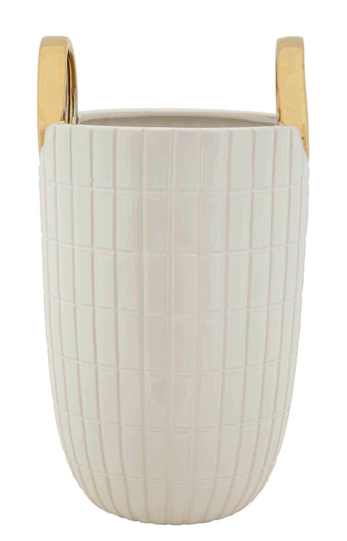 Vase Shopping Weiß, Goldfarben B: 18 Cm - Goldfarben/Weiß, Basics, Keramik (18/25/18cm)