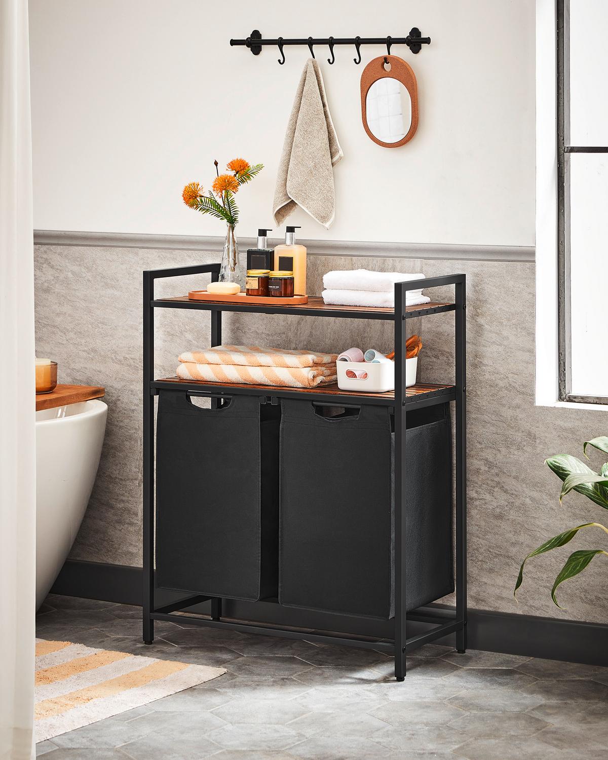 Wäschekorb Blh211b01 - Schwarz/Braun, Trend, Holzwerkstoff/Textil (73/92/33cm) - MID.YOU