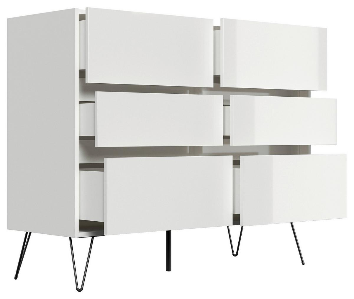 Sideboard Posseik Industrial Weiß B: 120 Cm - Weiß Hochglanz/Schwarz, Design, Holzwerkstoff (120/93,6/42cm) - P & B