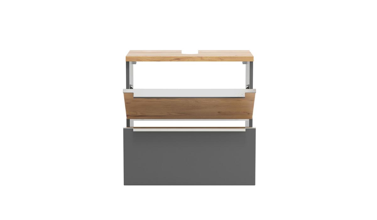 WASCHBECKENUNTERSCHRANK Verona Grau/Wildeiche B: 60cm - Wildeiche/Grau, Trend, Holzwerkstoff (60/54/35cm) - Held