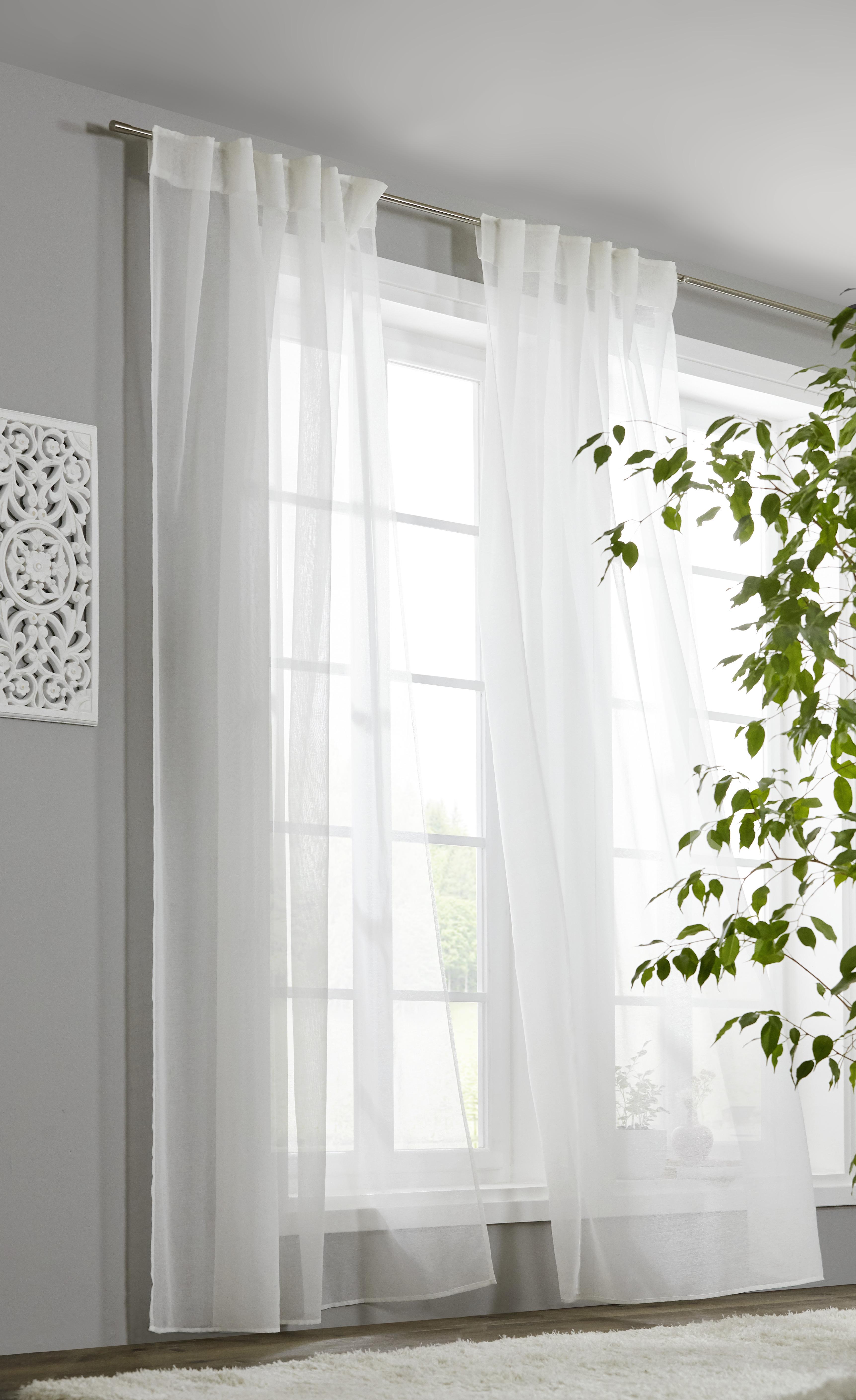 HOTOVÝ ZÁVĚS LEO TRANSPARENT 2 KS -AKT- - bílá, Konvenční, textil (140/255cm) - Premium Living