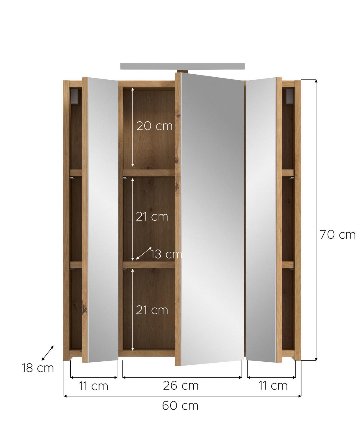 Spiegelschrank Ice Eiche Artisan Dekor B: 60cm - Eiche Artisan, Basics, Holzwerkstoff (60/70/18cm) - MID.YOU