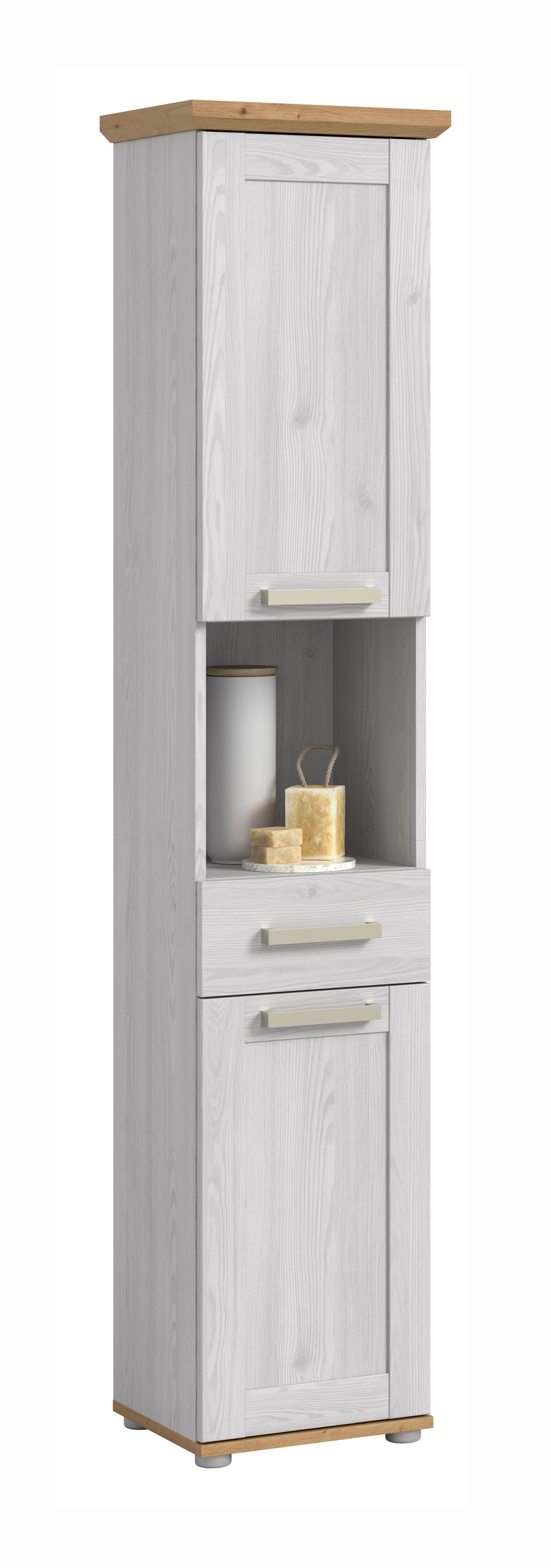 Hochschrank Verona Eiche Dekor /Lärchefarben B: 39cm - Silberfarben/Lärchefarben, Trend, Holzwerkstoff (39/187/34cm) - MID.YOU