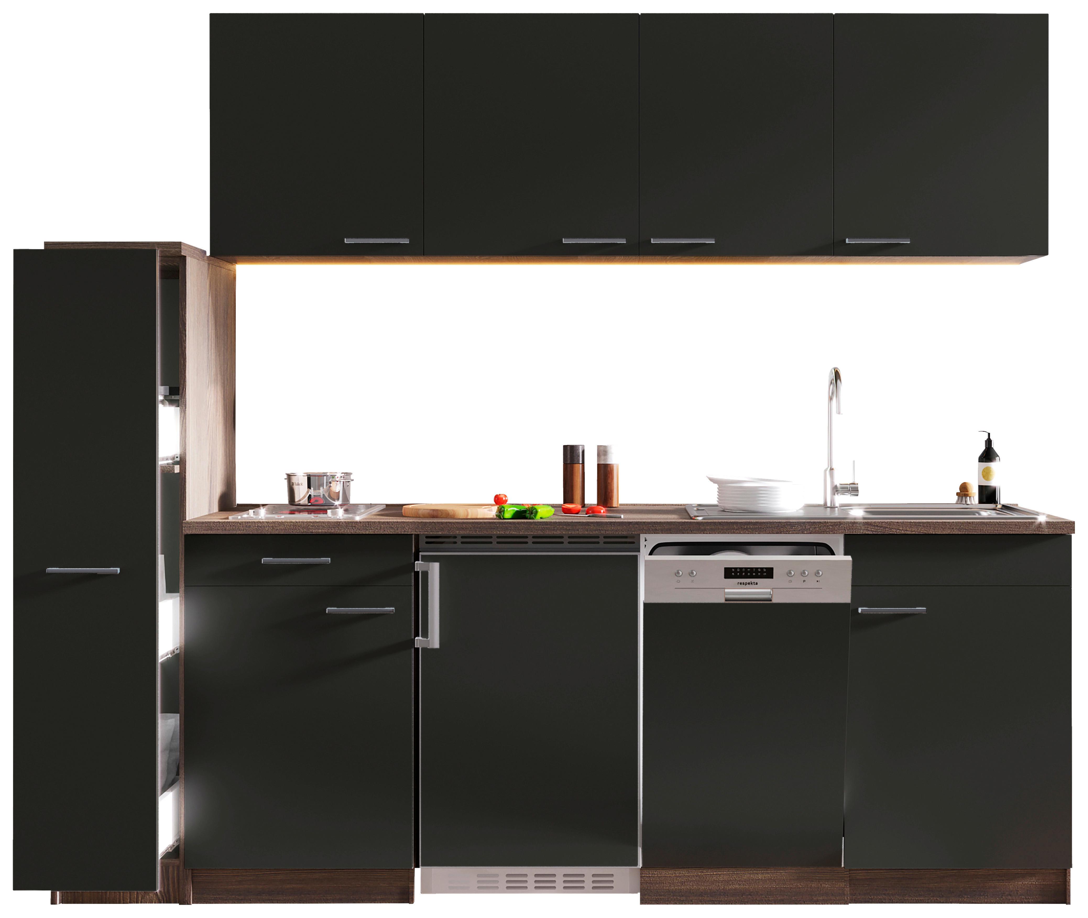 KÜCHENBLOCK OLIVER SINGLEKÜCHE 225 CM - Eichefarben/Grau, Basics, Holzwerkstoff (225cm) - Respekta