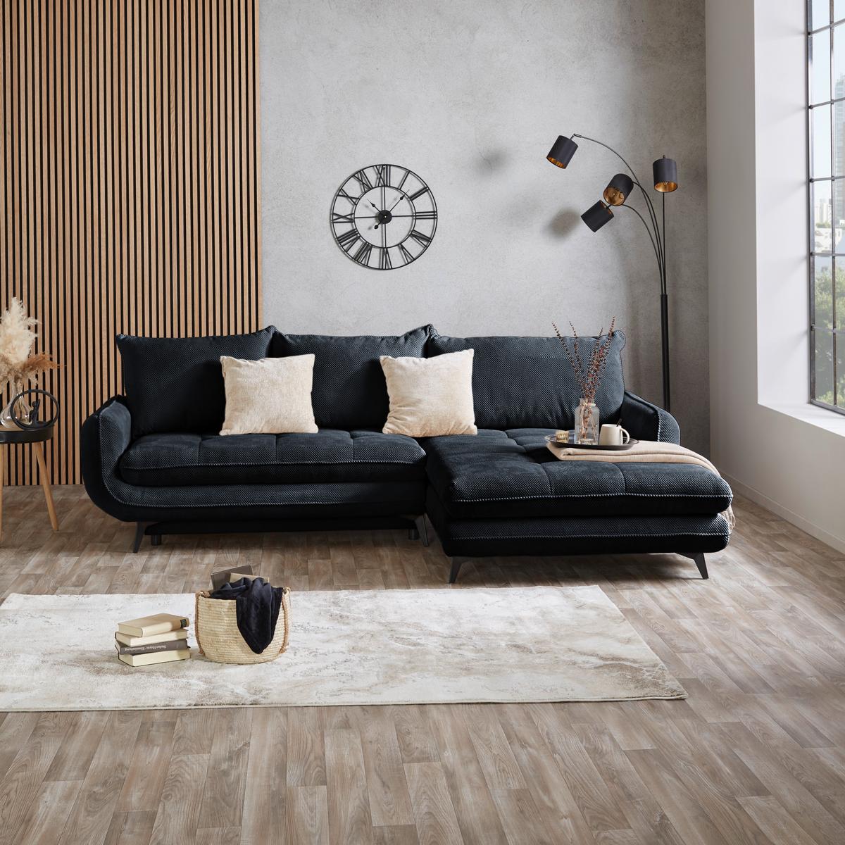 Ecksofa Wave - Schwarz, MODERN, Holz/Textil (266/189cm)