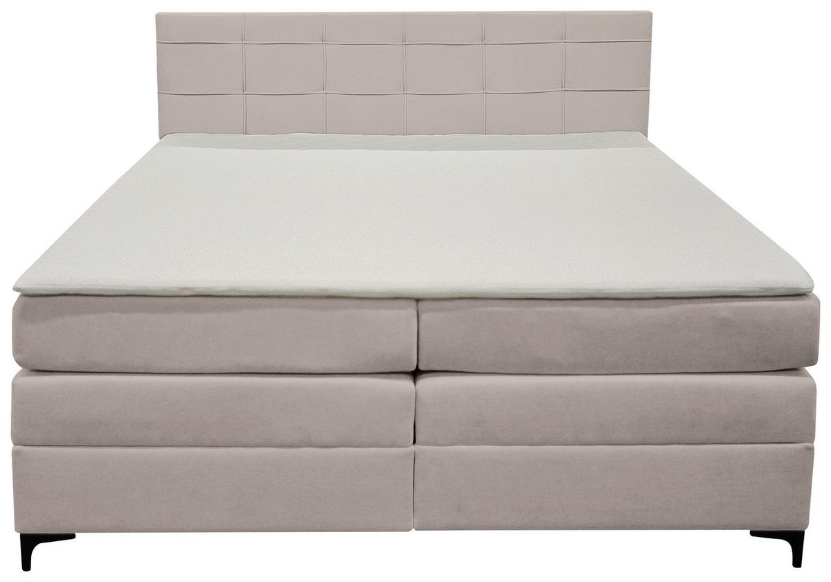 Boxspringbett Mitto mit Topper 140x200 cm - Lavagrau/Schwarz, KONVENTIONELL, Textil/Metall (140/200cm)